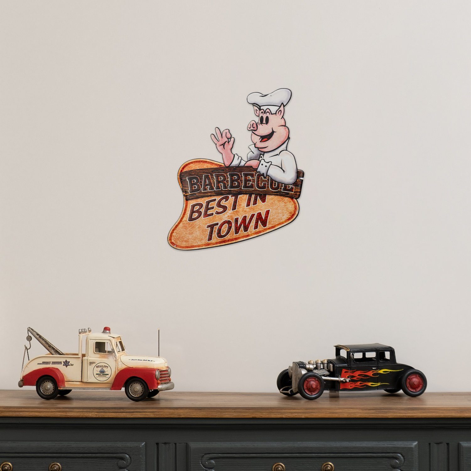 Moritz Metallschild BBQ Barbecue Grill Schwein Pork Koch Ecke, Vintage Retro Deko Schild Metallschild Wandbild Schild