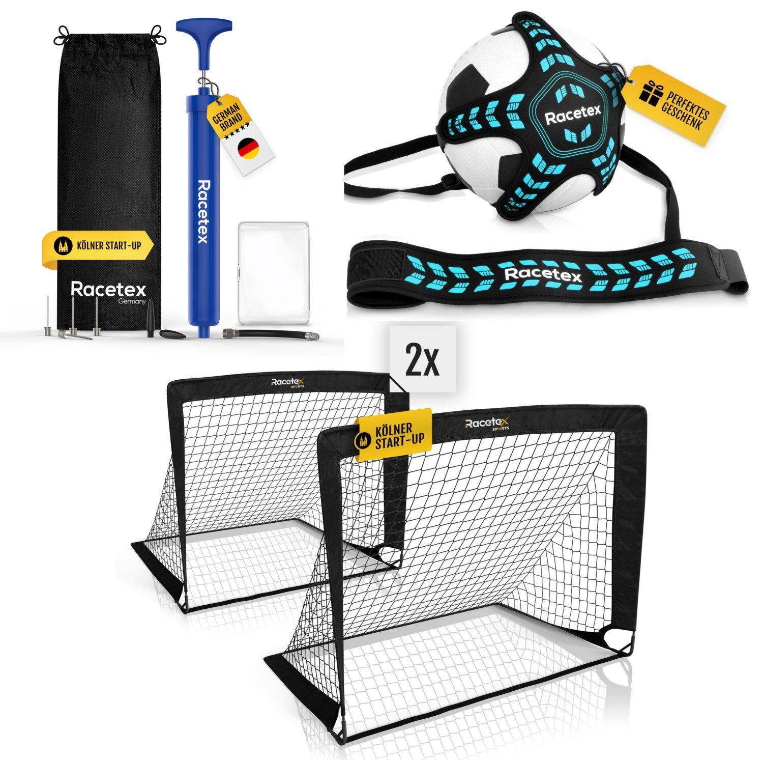 Racetex Fußballtor Racetex Fußballtore + Kicker Trainer + Ballpumpe SET, ⚽DAS PERFEKTE GESCHENK