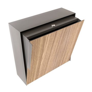 Bravios Briefkasten Wandbriefkasten Porto Grau Metallic mit Holzdekor