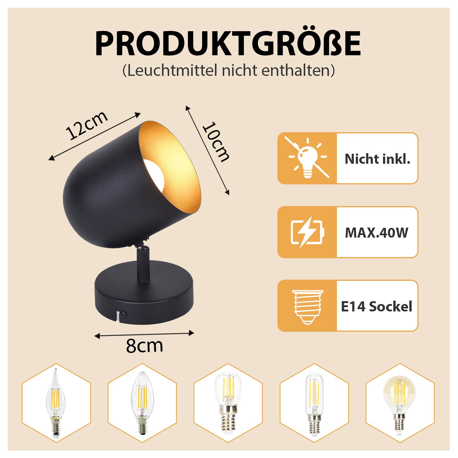 ZMH Deckenstrahler 1 Flammig Schwarz-Gold Deckenspots Schwenkbar 350° Industrial für Flur, Einfache Installation, ohne Leuchtmittel, Max.40W Wandstrahler für Küche Wohnzimmer