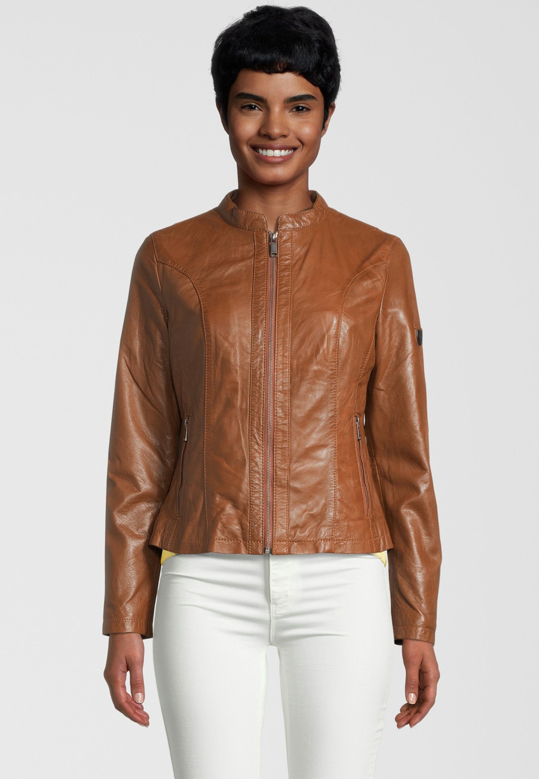 H.I.S Lederjacke mit Label-Detail D COGNAC