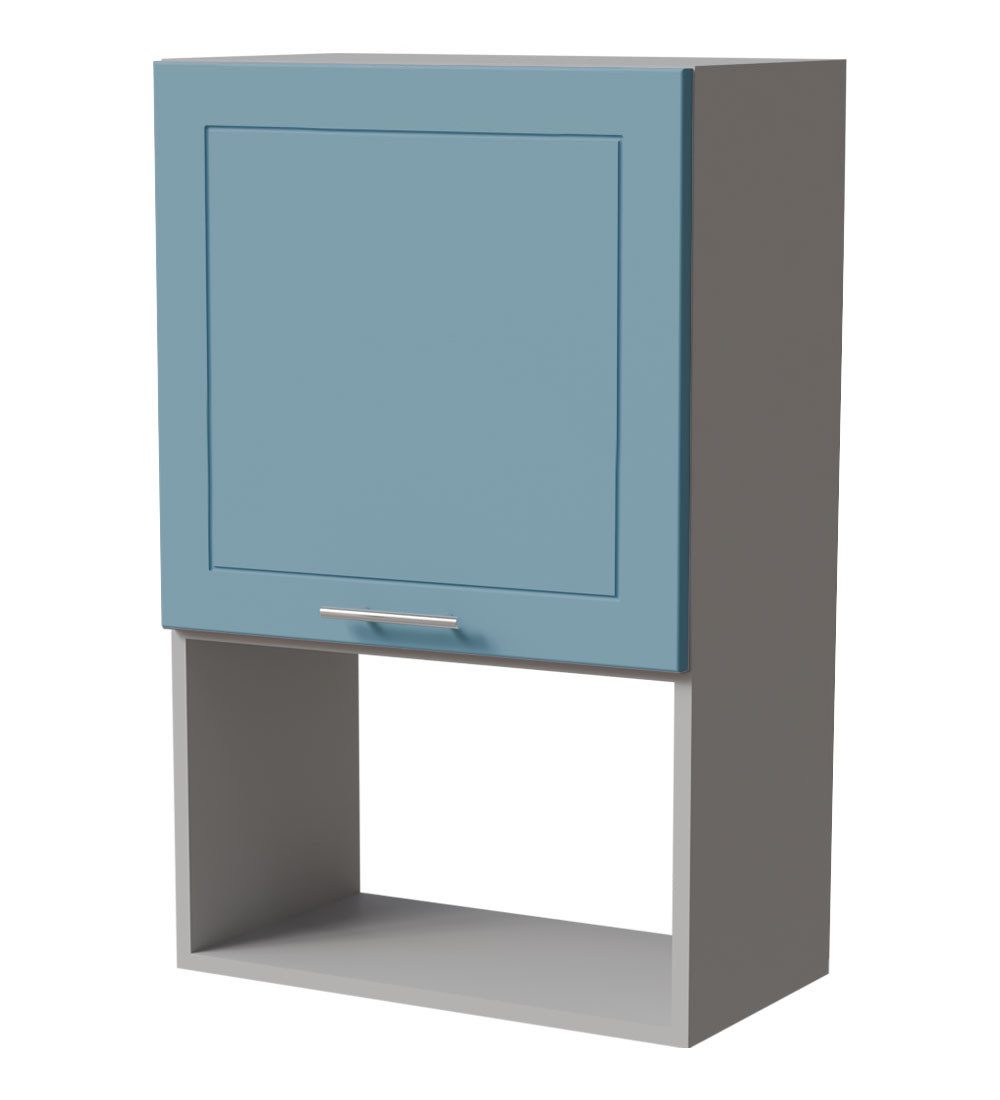 Feldmann-Wohnen Mikrowellenumbauschrank Bari (W4MK/60, 1 Tür, 1 Gerätefach, 1-St., moderne Kassettenoptik, lackierte Fronten, 60x32,5x96cm) grau / RAL 5024 pastellblau matt