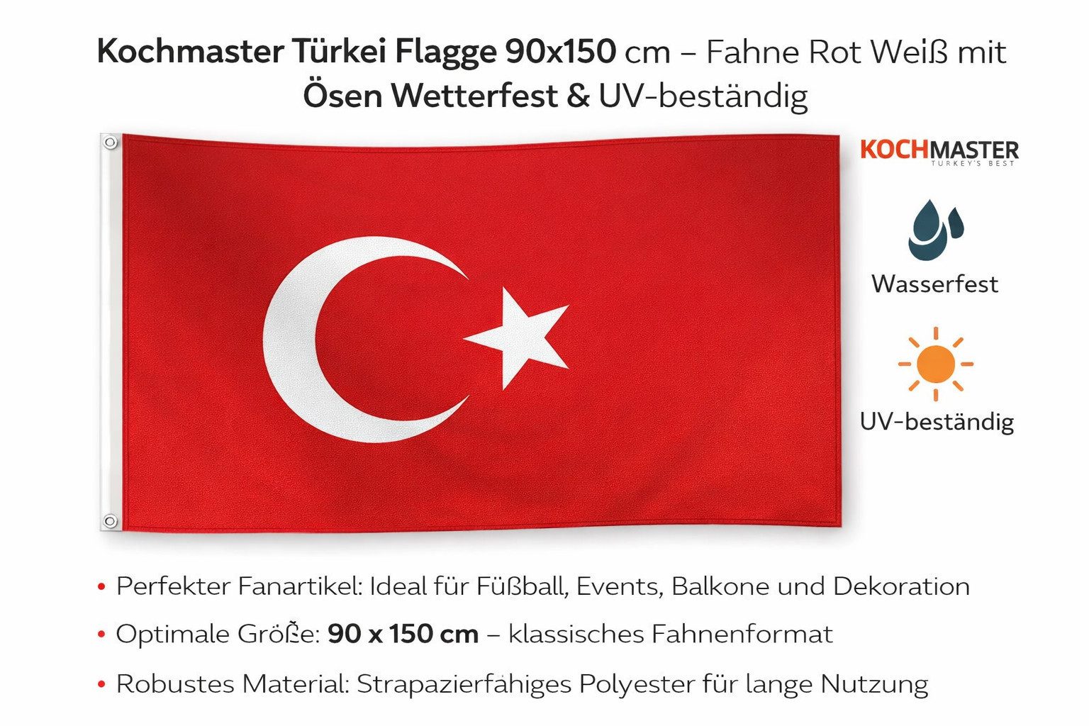 kochmaster Flagge Kochmaster Türkei Flagge 90x150 cm (1-St)
