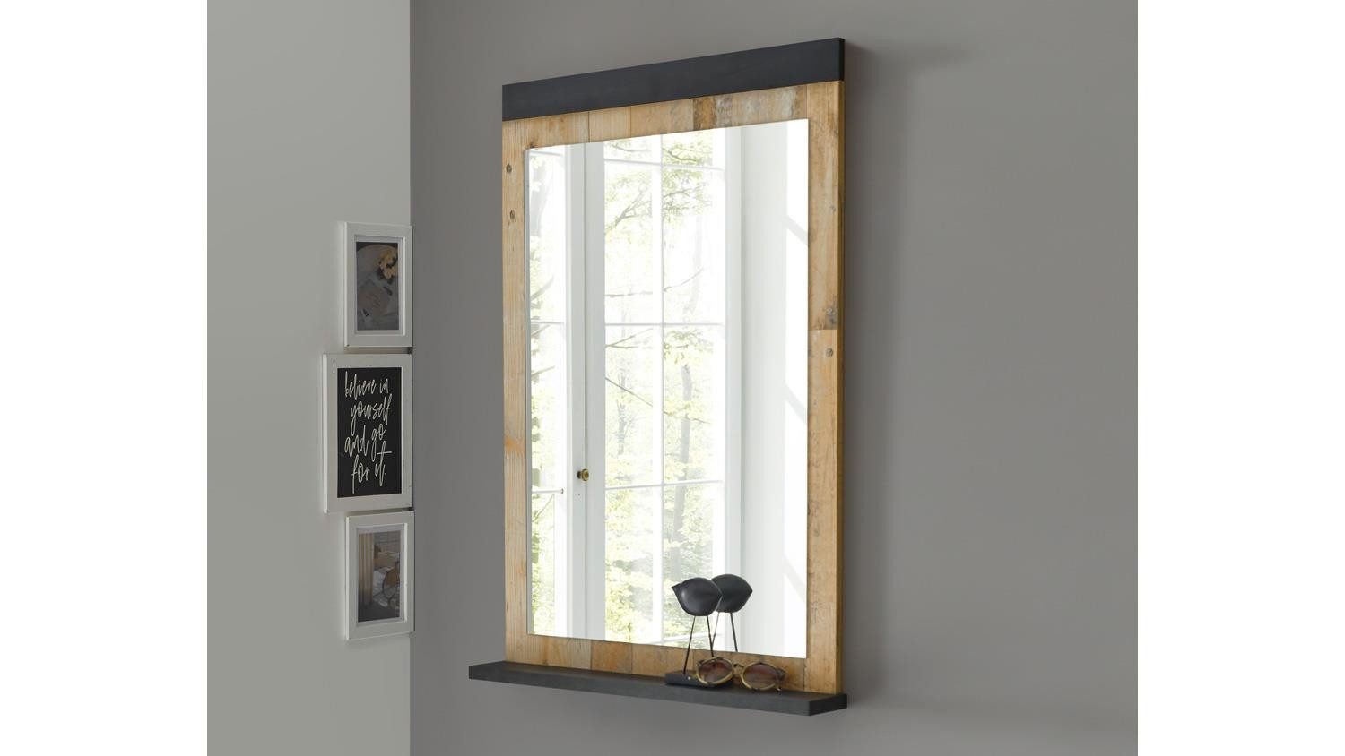 Möbel Akut Wandspiegel Flurspiegel Sherwood 76 Spiegel Old Style hell und anthrazit 66x95 cm