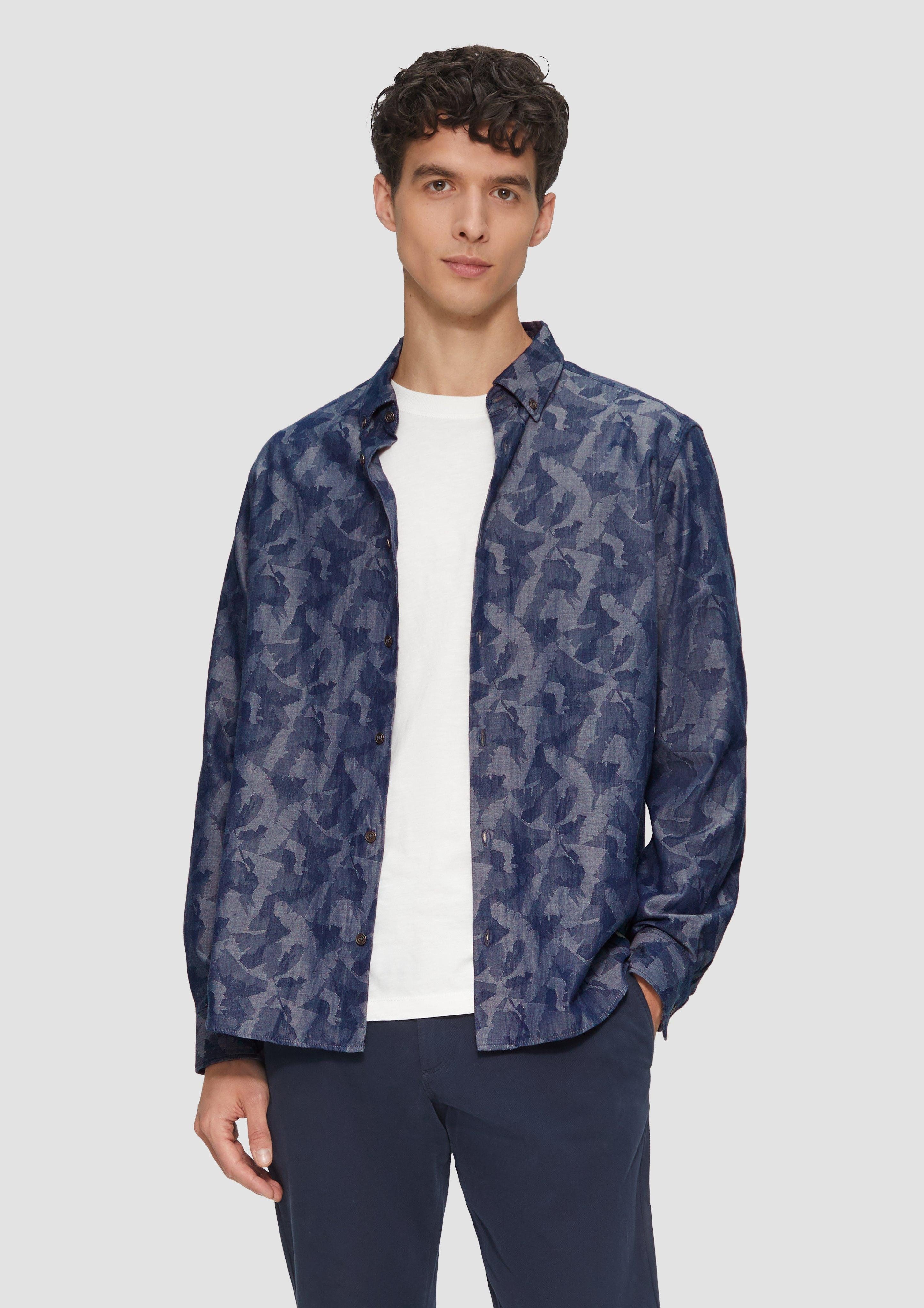 Langarmhemd Regular Fit: Leichtes Jacquard-Hemd mit Button-Down-Kragen