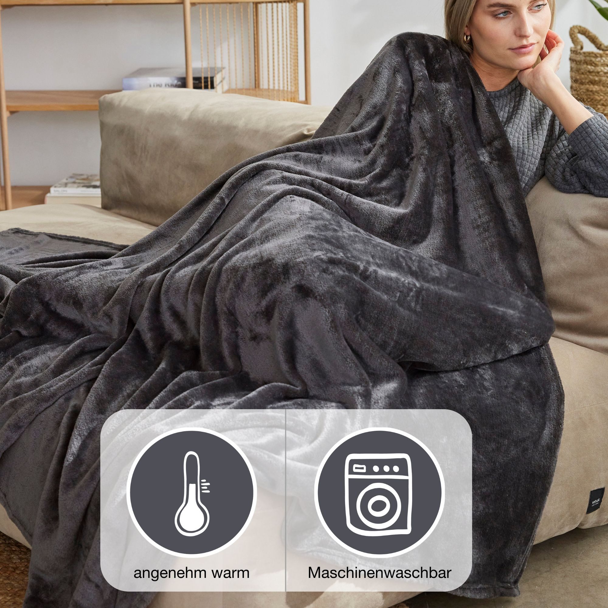 Wohndecke Uni Fleecedecke Olbia, IBENA, einfarbig schick, Kuscheldecke