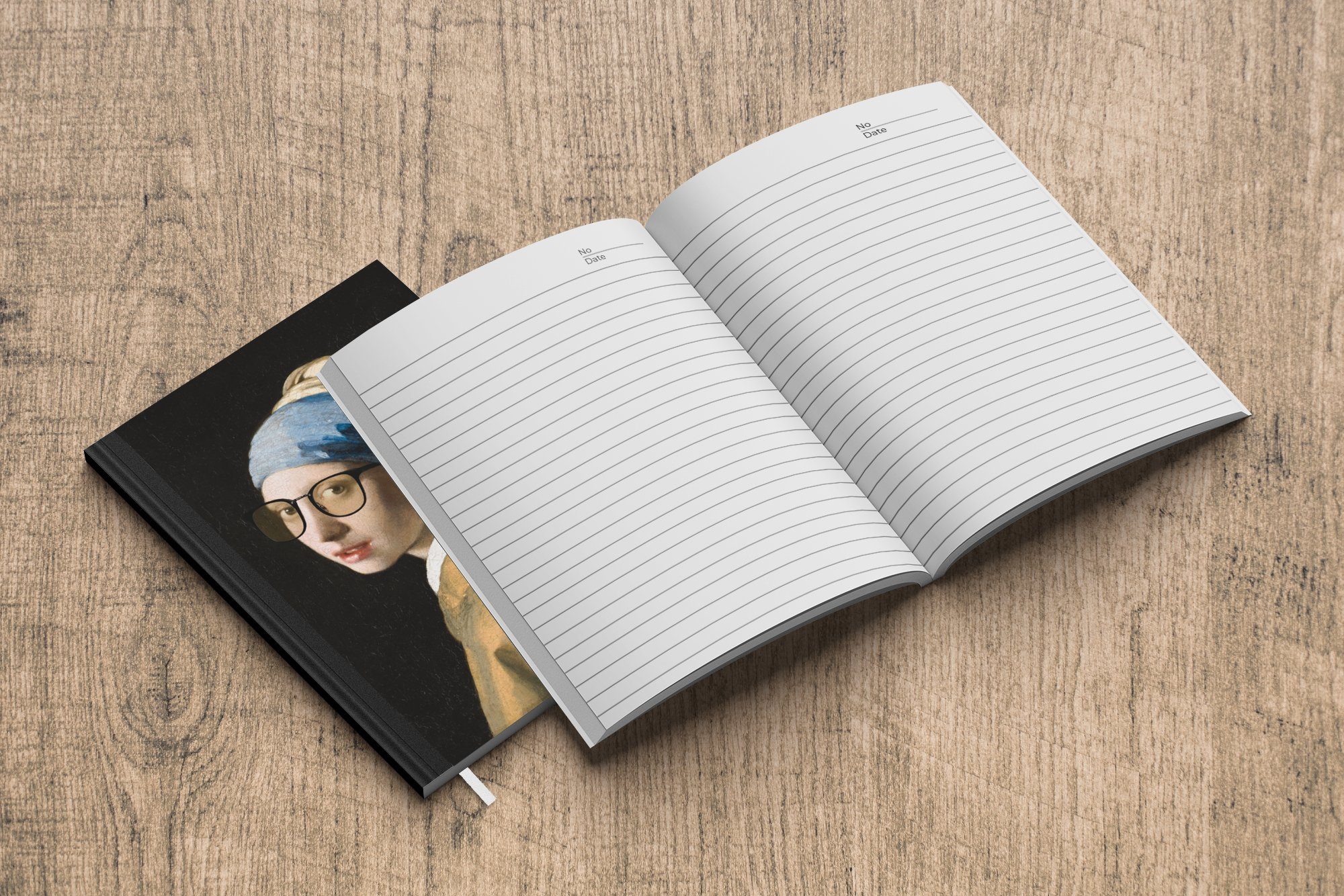 MuchoWow Notizbuch Das Mädchen mit Seiten, Brillen, Johannes Merkzettel, - Haushaltsbuch A5, - Vermeer dem Notizheft, Tagebuch, Journal, 98 Perlenohrring