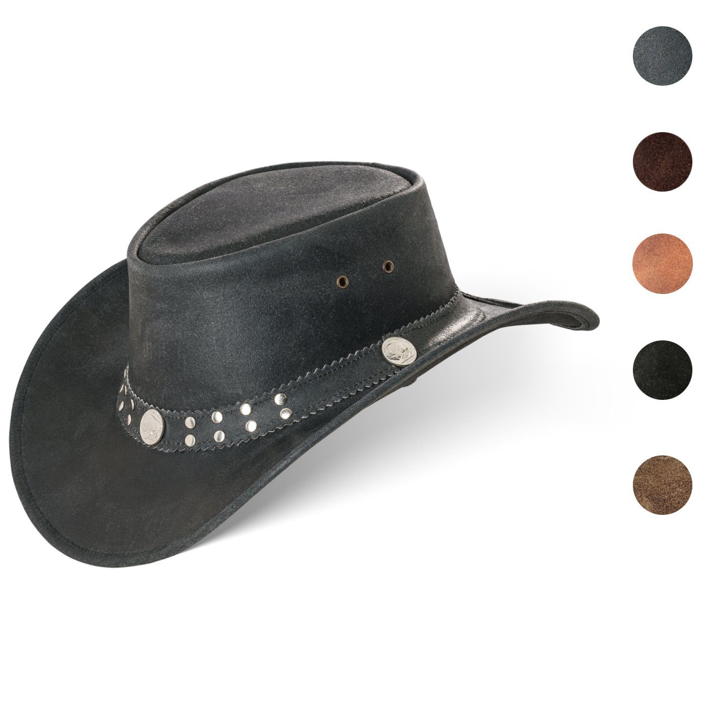 BLACK FOREST FOX Cowboyhut Buffalo Bill Herren Damen Western Cowboy Leder Hut in 5 Farben (1-St)