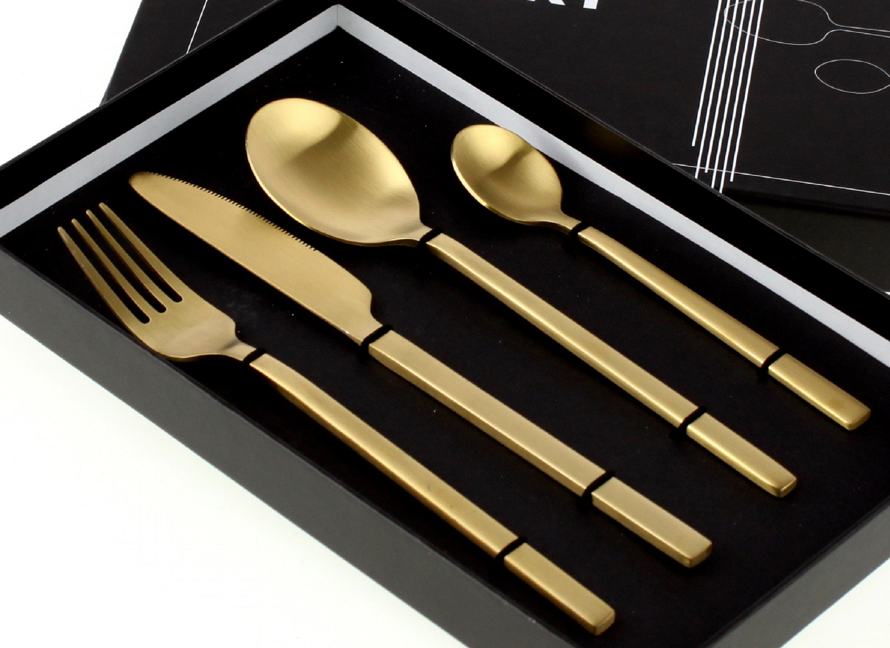 Werner Voß Kinderbesteck Besteck Set Golden Cutlery 4 tlg. Gold Matt  Edelstahl Küche Gedeckter Tisch Neu