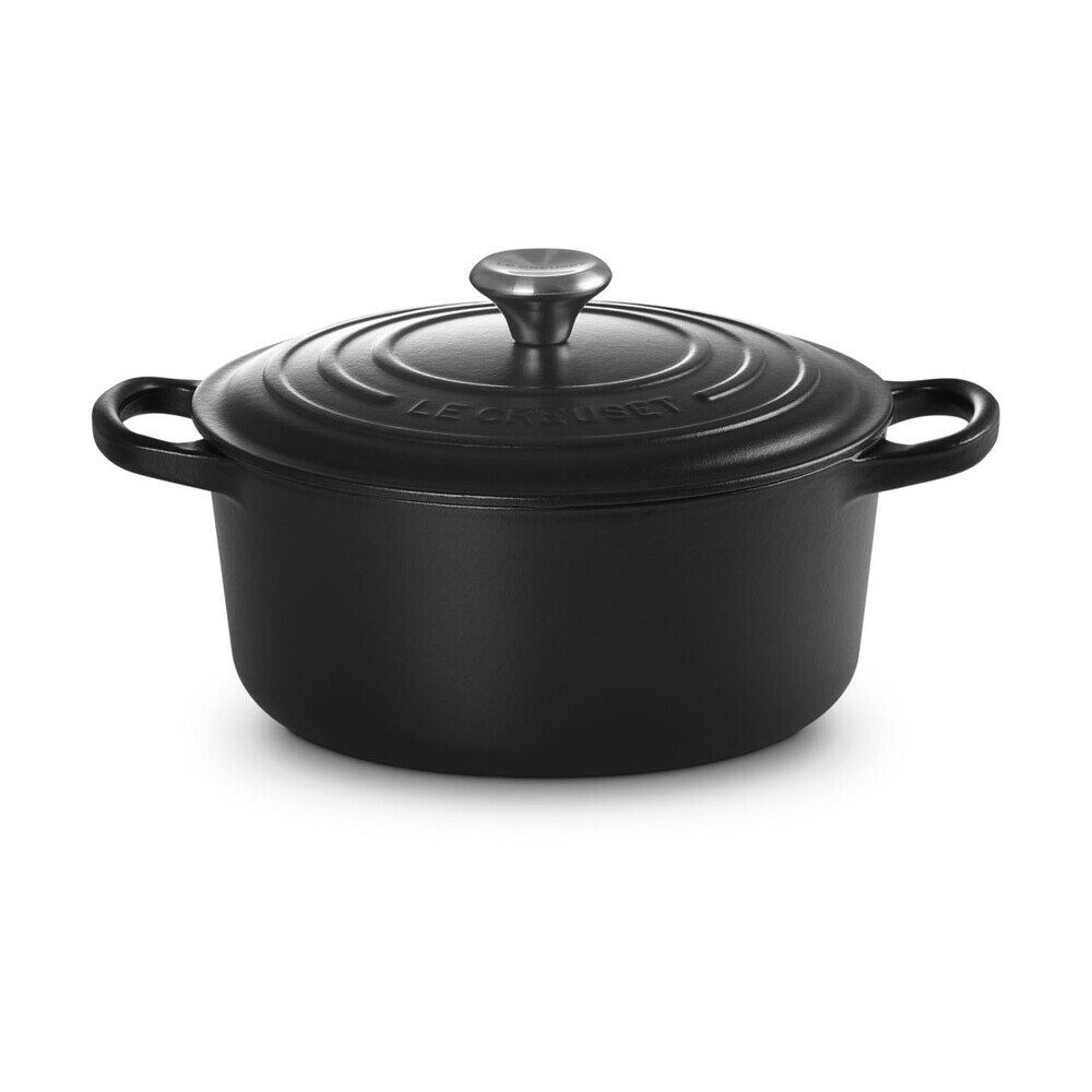 LE CREUSET Bräter Bräter mit Deckel 22 cm Signature Schwarz, Emailliertes Gusseisen, Schmortopf, Cocotte, Bratentopf, ca. 3-4 Personen, Ø22cm, Gusseisen