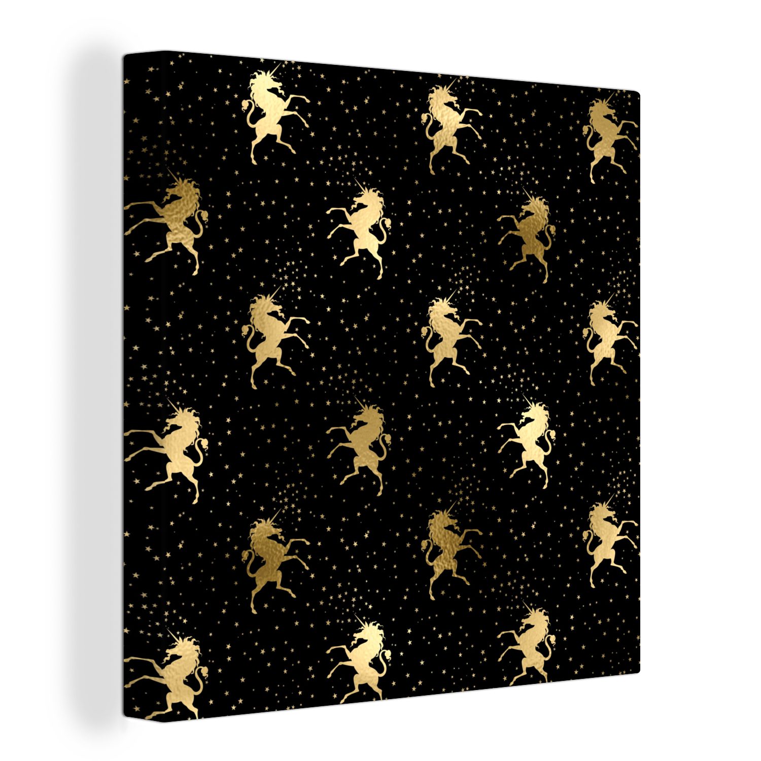 OneMillionCanvasses® Leinwandbild Muster - Einhorn - Gold, (1 St), Leinwand Bilder für Wohnzimmer Schlafzimmer