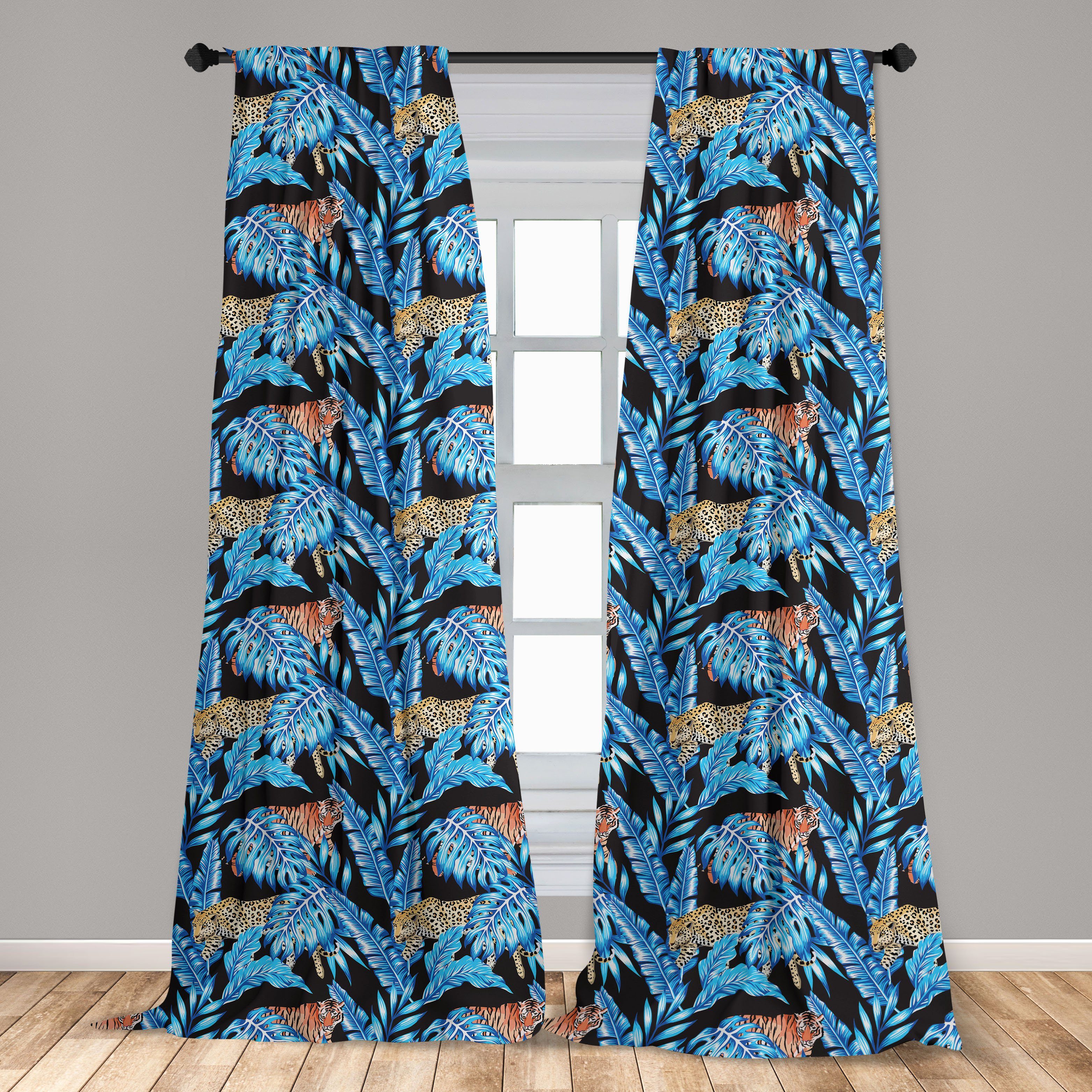 Abakuhaus, Microfaser, Blätter Wohnzimmer Gardine tropische Dekor, Jaguar für Hawaii Blaue Vorhang Schlafzimmer