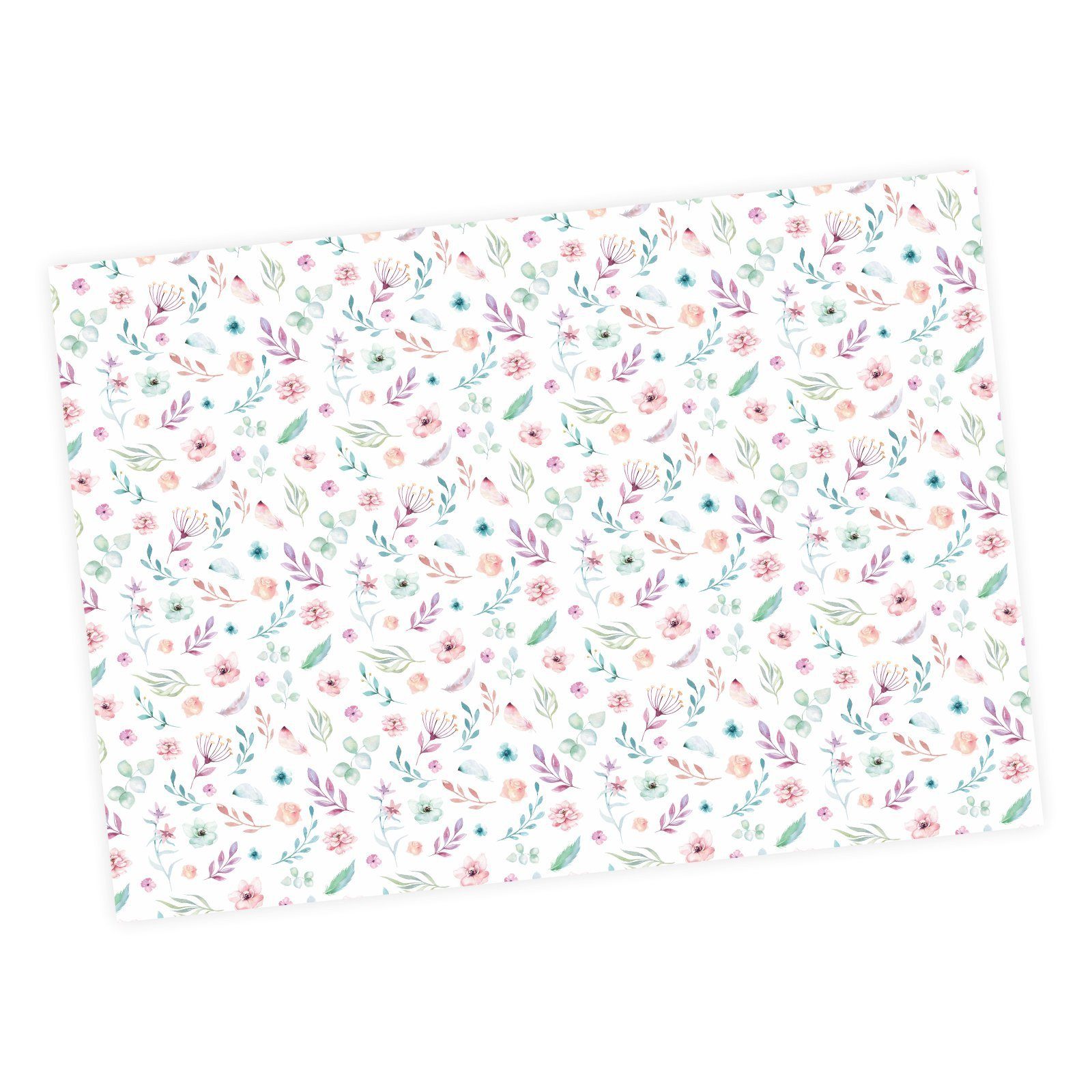 bunt nikima Aquarell Blumen/Federn Packpapier 5 Geschenkpapier, Bögen