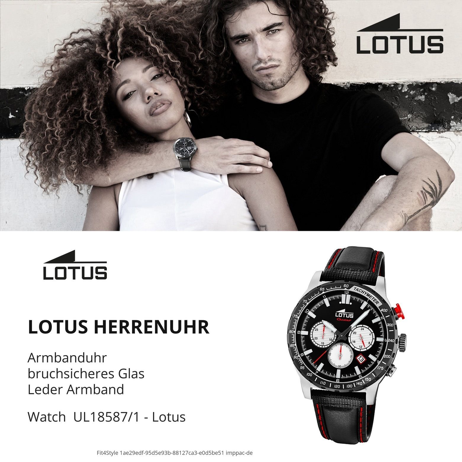 Herren Uhren Lotus Quarzuhr UL18587/1 LOTUS Herren Uhr Sport 18587/1 Leder, Herren Armbanduhr rund, groß (ca. 44mm), Lederarmban
