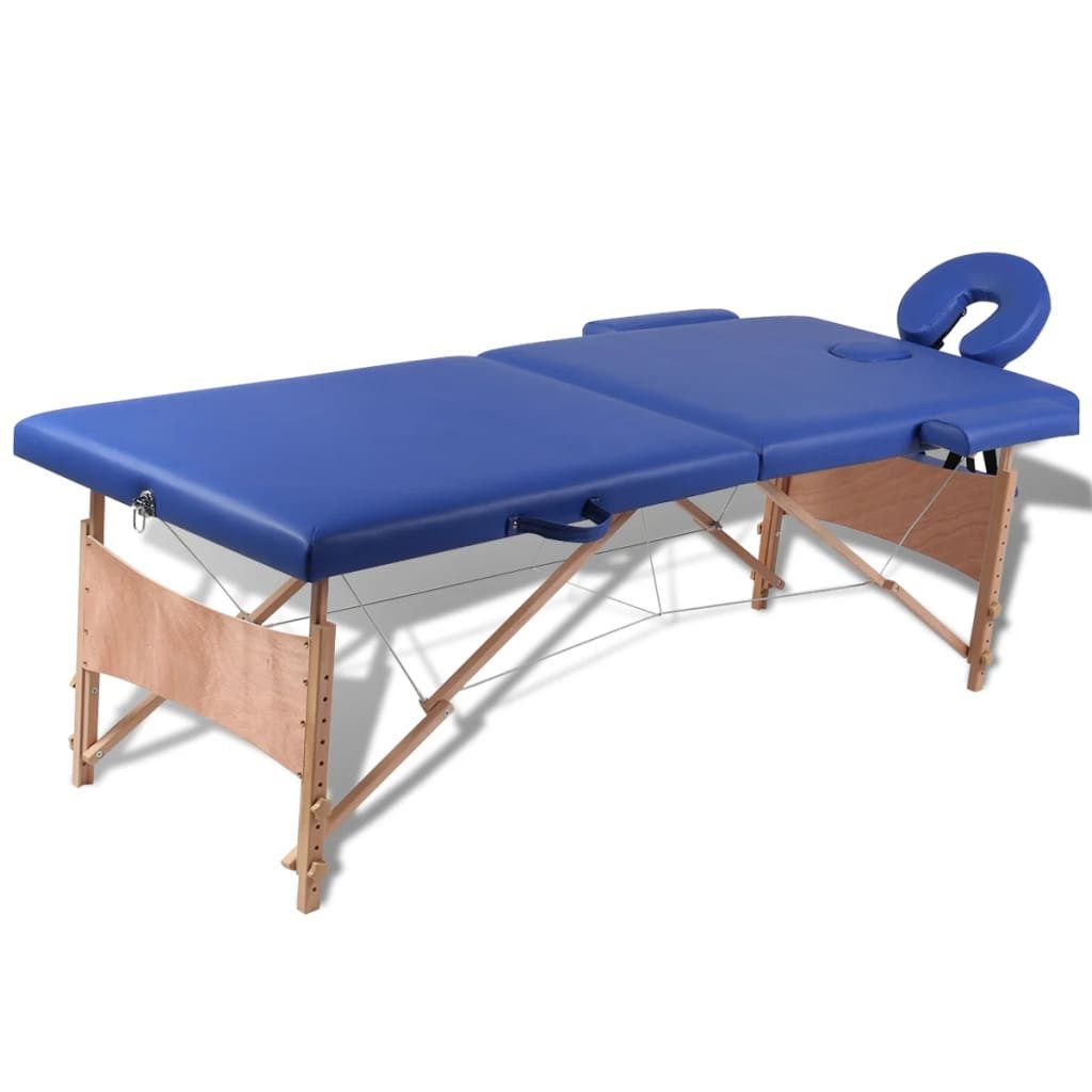 Massageliege Massageliege Klappbar 2-Zonen mit Holzgestell Blau
