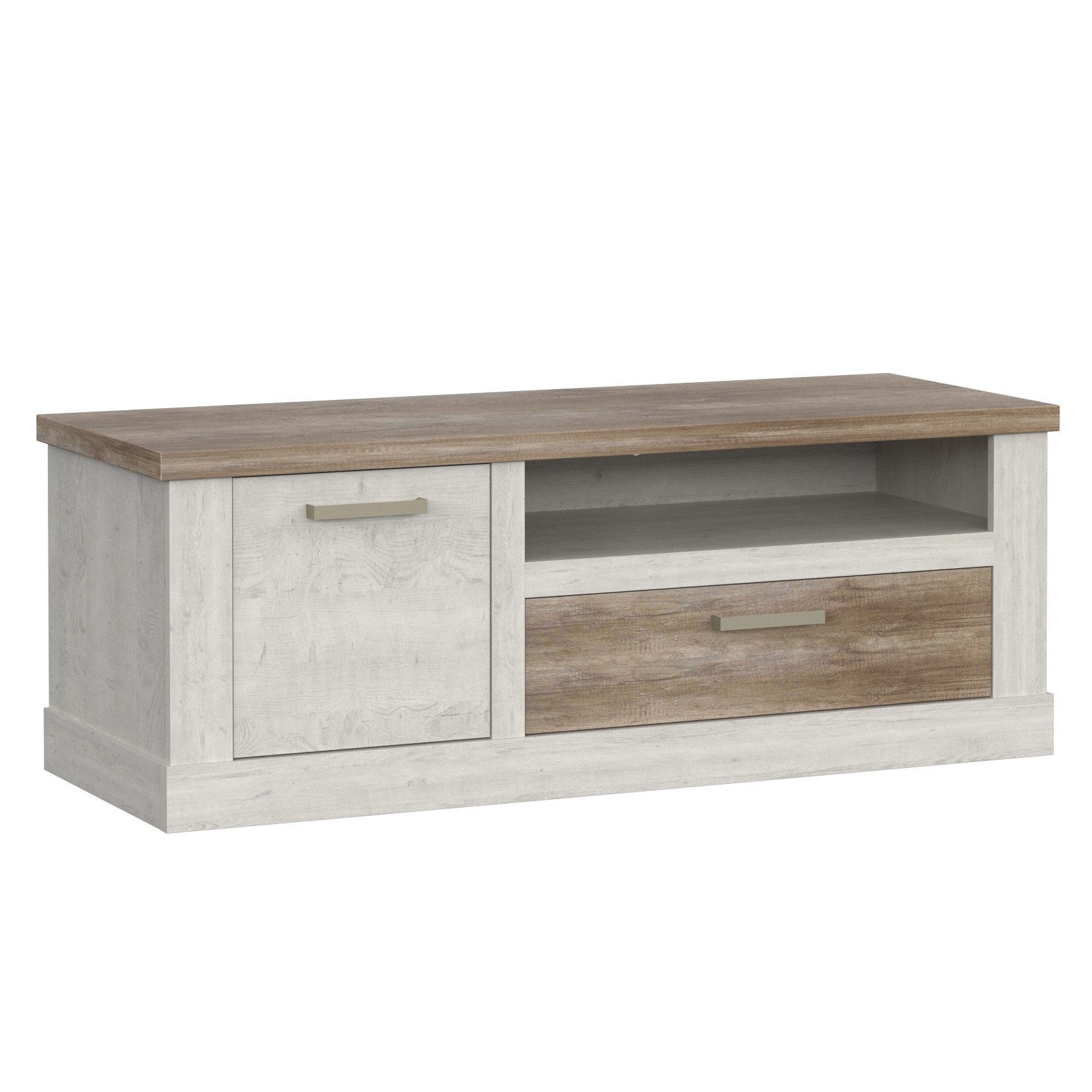 Newroom Lowboard Pinie Weiß 140 cm, TV Lowboard Pinie Weiß Modern TV Schrank Fernsehtisch Wohnzimmer