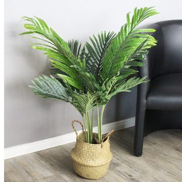 Kunstpalme künstliche Palme 90 cm mit Seegraskorb künstliche Pflanze Palme, Arnusa, Höhe 90 cm, wie echt mit stilvollen Übertopf