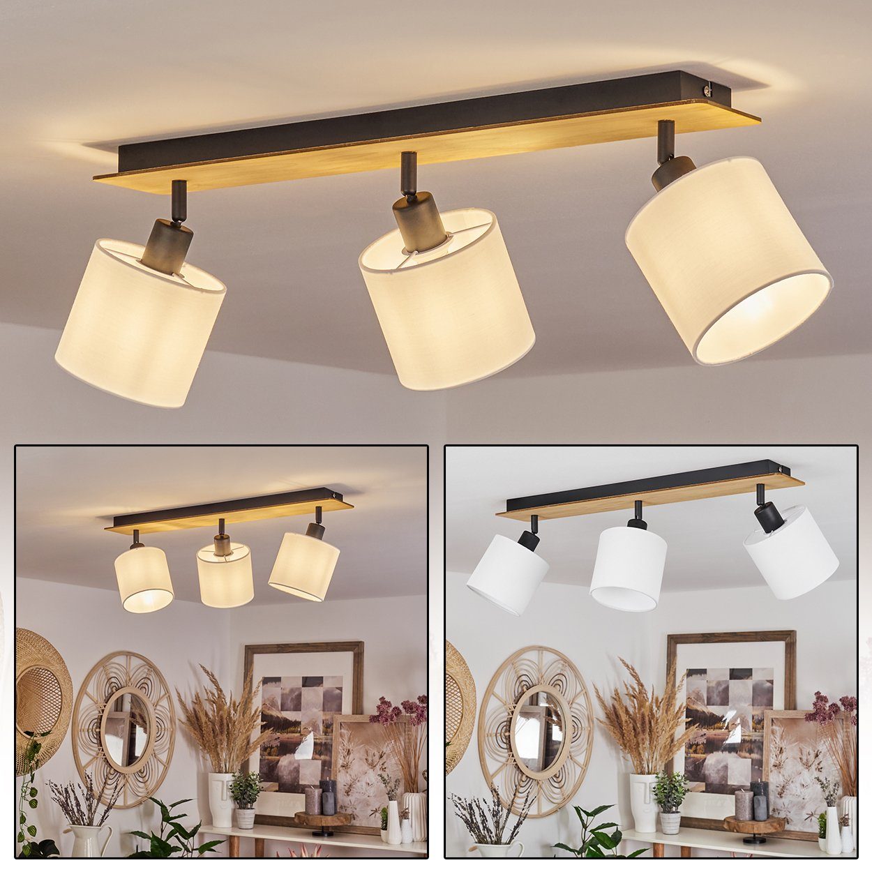 hofstein Deckenleuchte »Costa« Deckenlampe aus Holz/Metall/Stoff günstig online kaufen