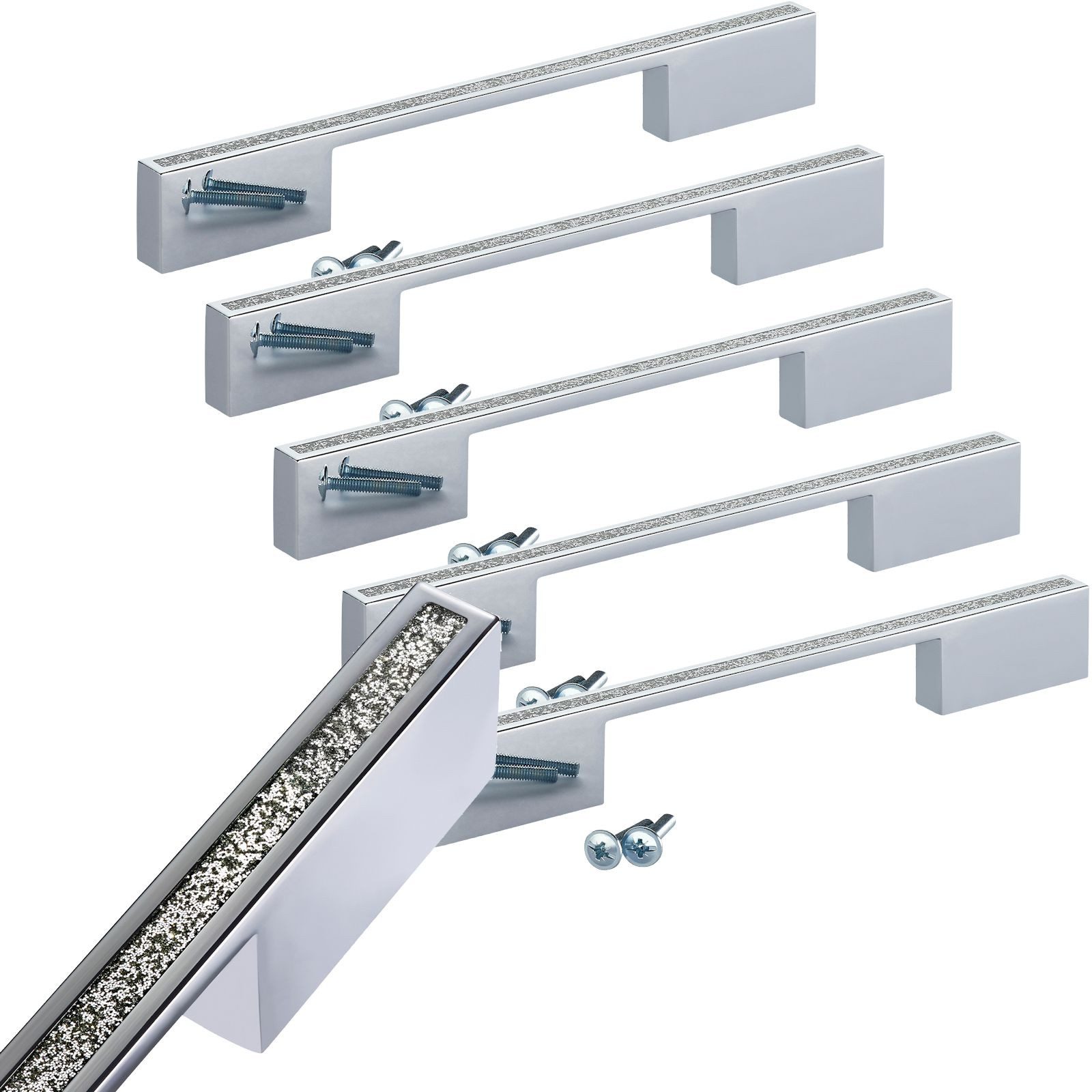 SO-TECH® Möbelgriff SIRIUS BA 160/192 mm Chrom poliert mit Glitzer-Dekoreinlage (5-St), Bügelgriff inkl. Schrauben - von SCHÜCO