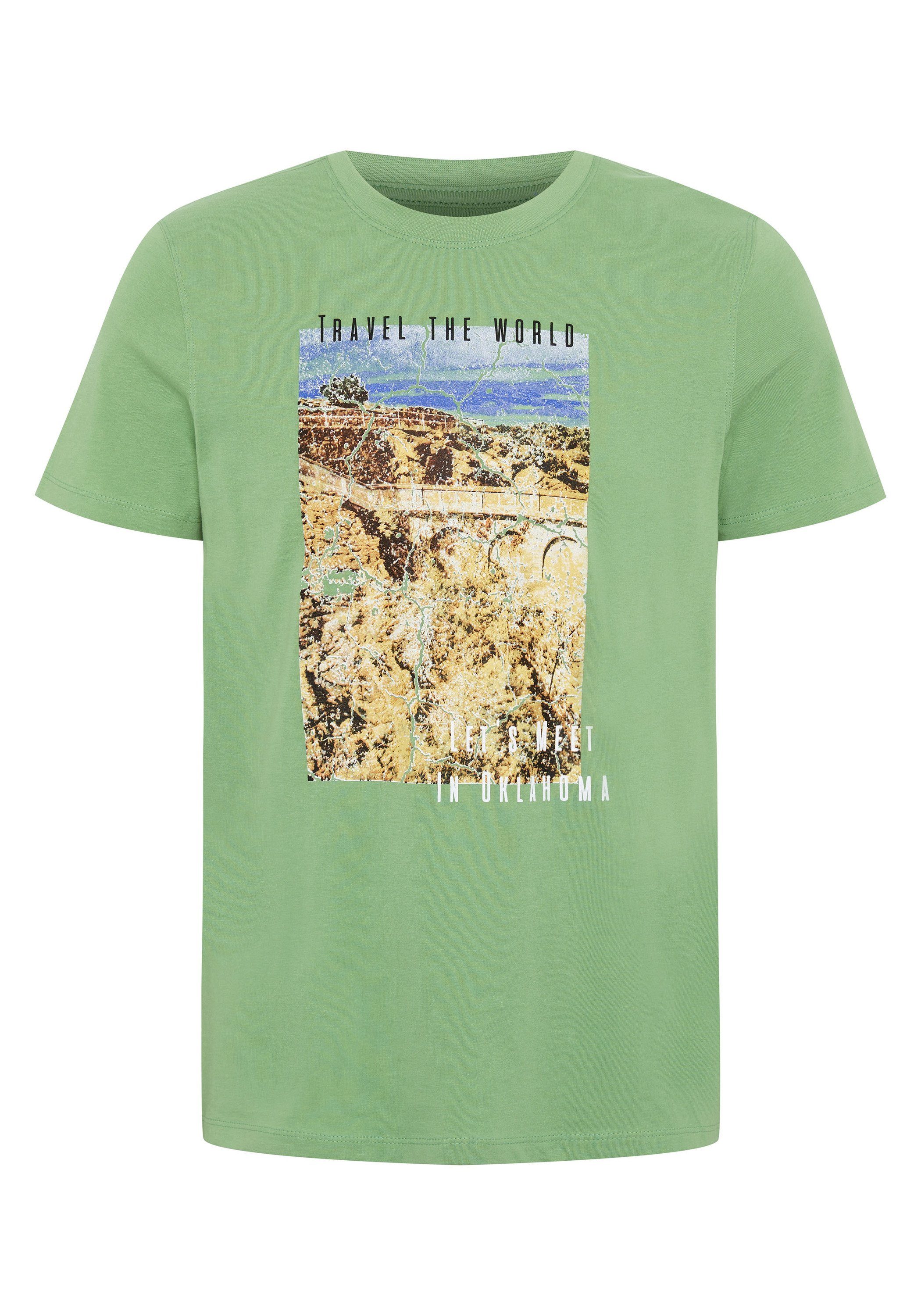 Oklahoma Jeans Print-Shirt mit Travel-Print 16-6116 Shale Green