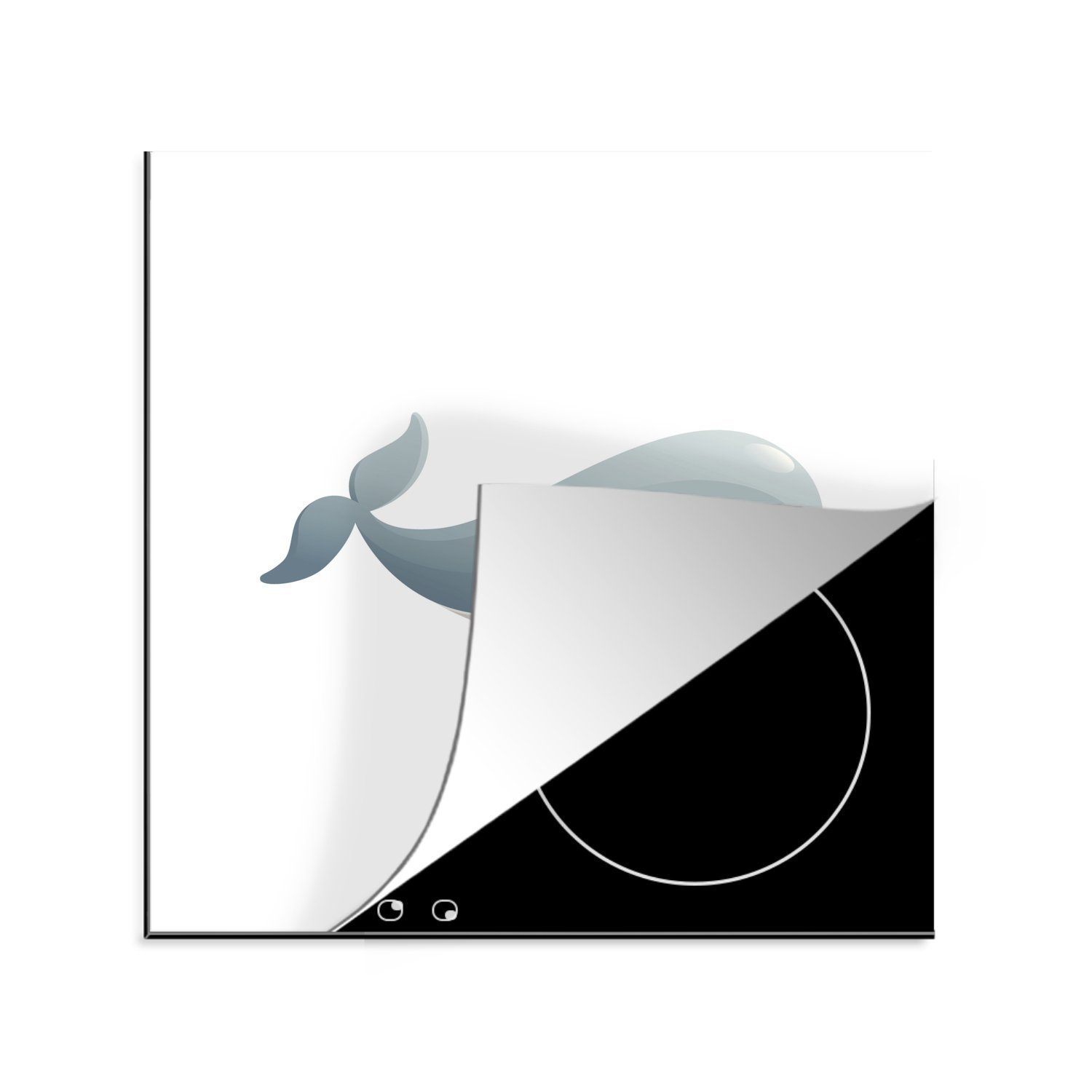 Flossenfisch - cm, (1 Weiß MuchoWow Herdblende-/Abdeckplatte Ceranfeldabdeckung, - Vinyl, für tlg), Arbeitsplatte Tiere, küche 78x78