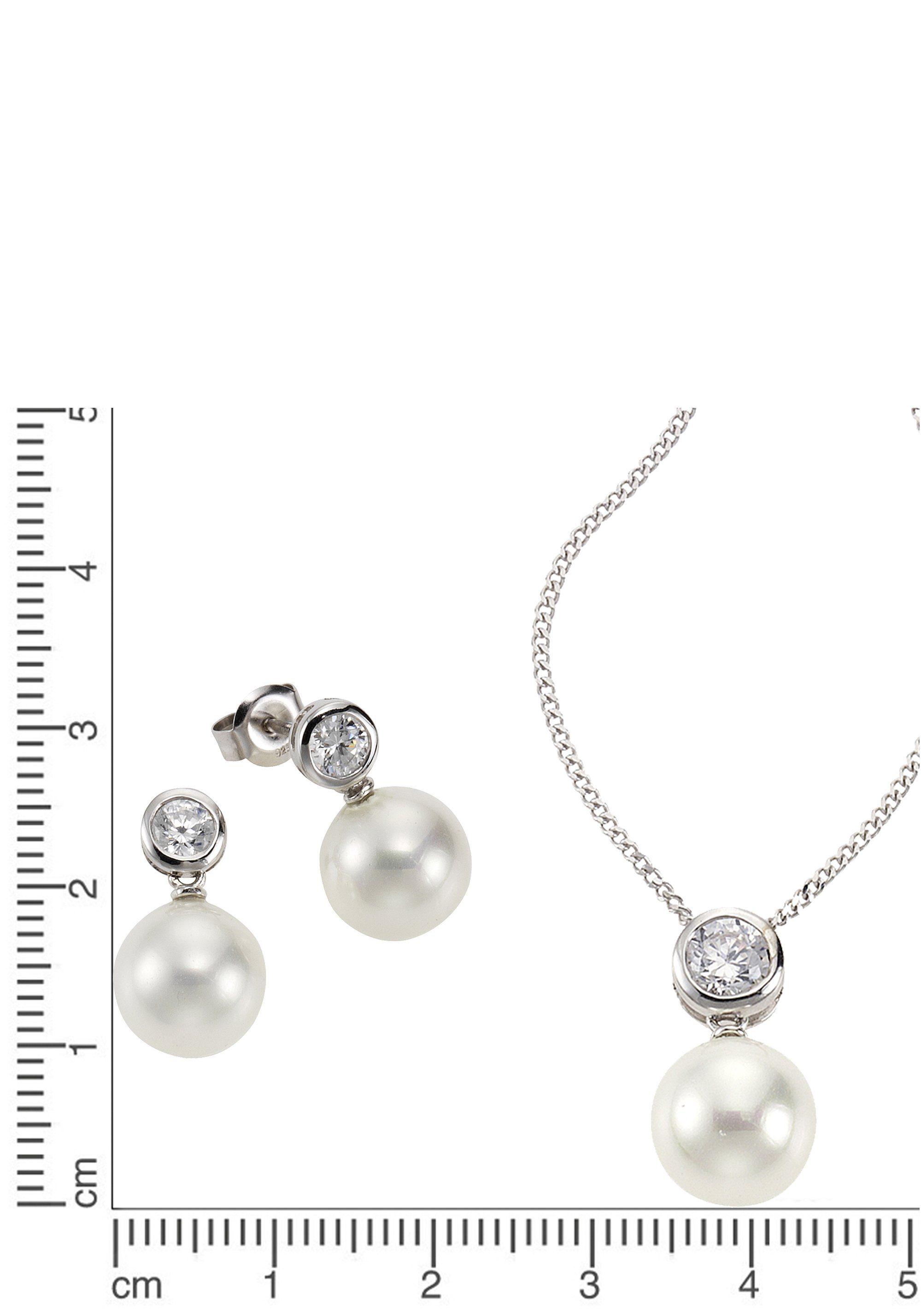 Firetti Ohrring und Ketten Set Multipack Schmuck Geschenk Silber 925 Halskette Ohrstecker Perlschmuck (Set, 4-tlg), mit Zirkonia (synth) - mit Muschelkernperlen