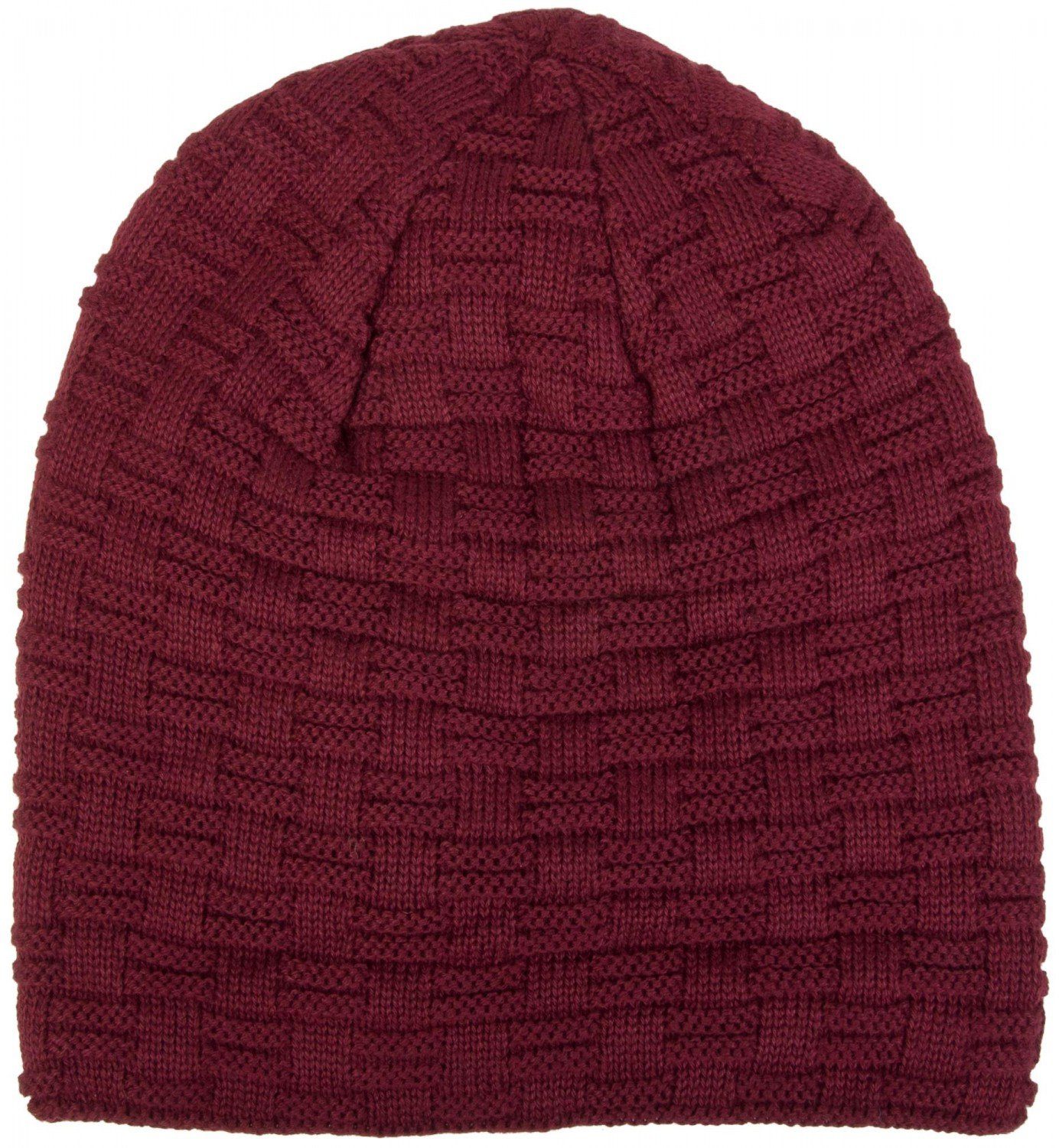 Beanie (1-St) Flecht Strickmütze mit Bordeaux-Violett Muster Feinstrick und Teddyfleece styleBREAKER