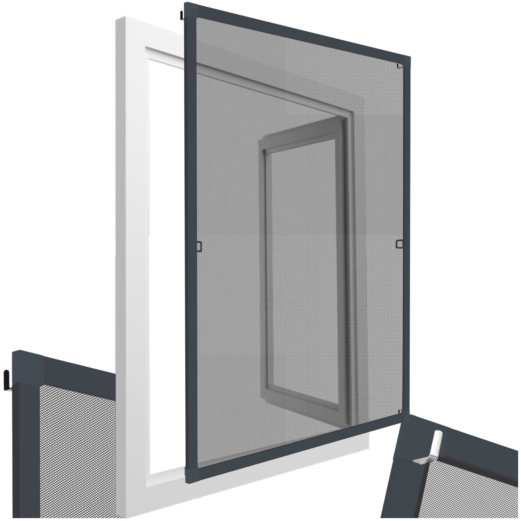 tectake Insektenschutz-Fensterrahmen Fliegengitter mit Aluminiumrahmen ohne Bohren und Schrauben, (Mückenschutz, für Fenster in anthrazit), wetter- und UV-beständig, kürzbar, licht- und luftdurchlässig