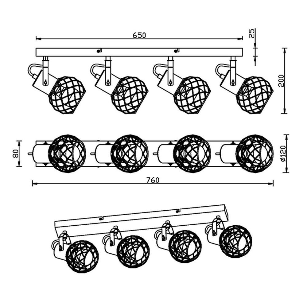 Holz Deckenlampe Spotstrahler beweglich Wohnzimmerleuchte LED Leuchtmittel nicht braun inklusive, Deckenspot, etc-shop