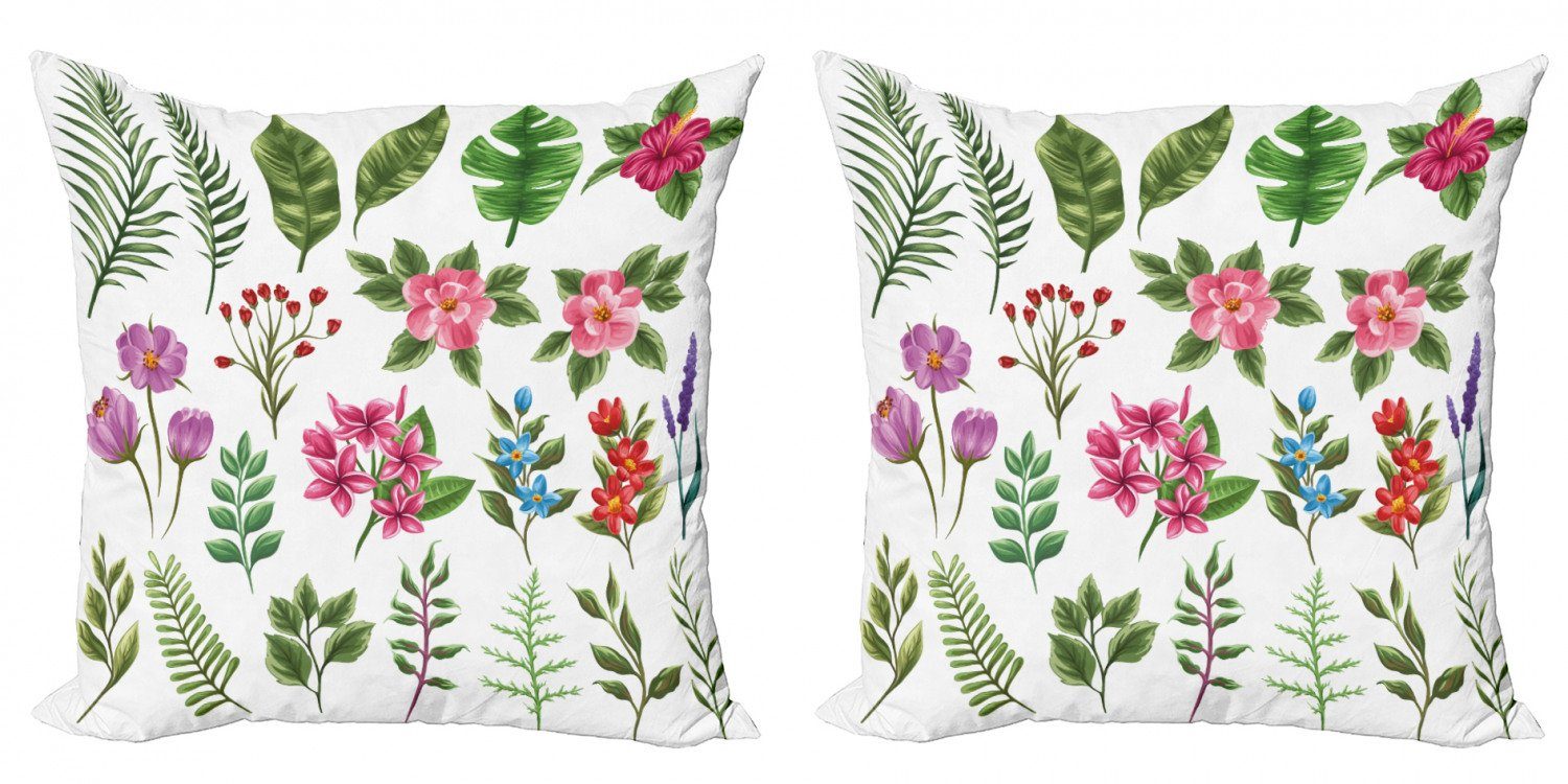 Kissenbezüge Modern Accent Doppelseitiger Digitaldruck, Abakuhaus (2 Stück), Pflanze Exotische Blumen und Farne