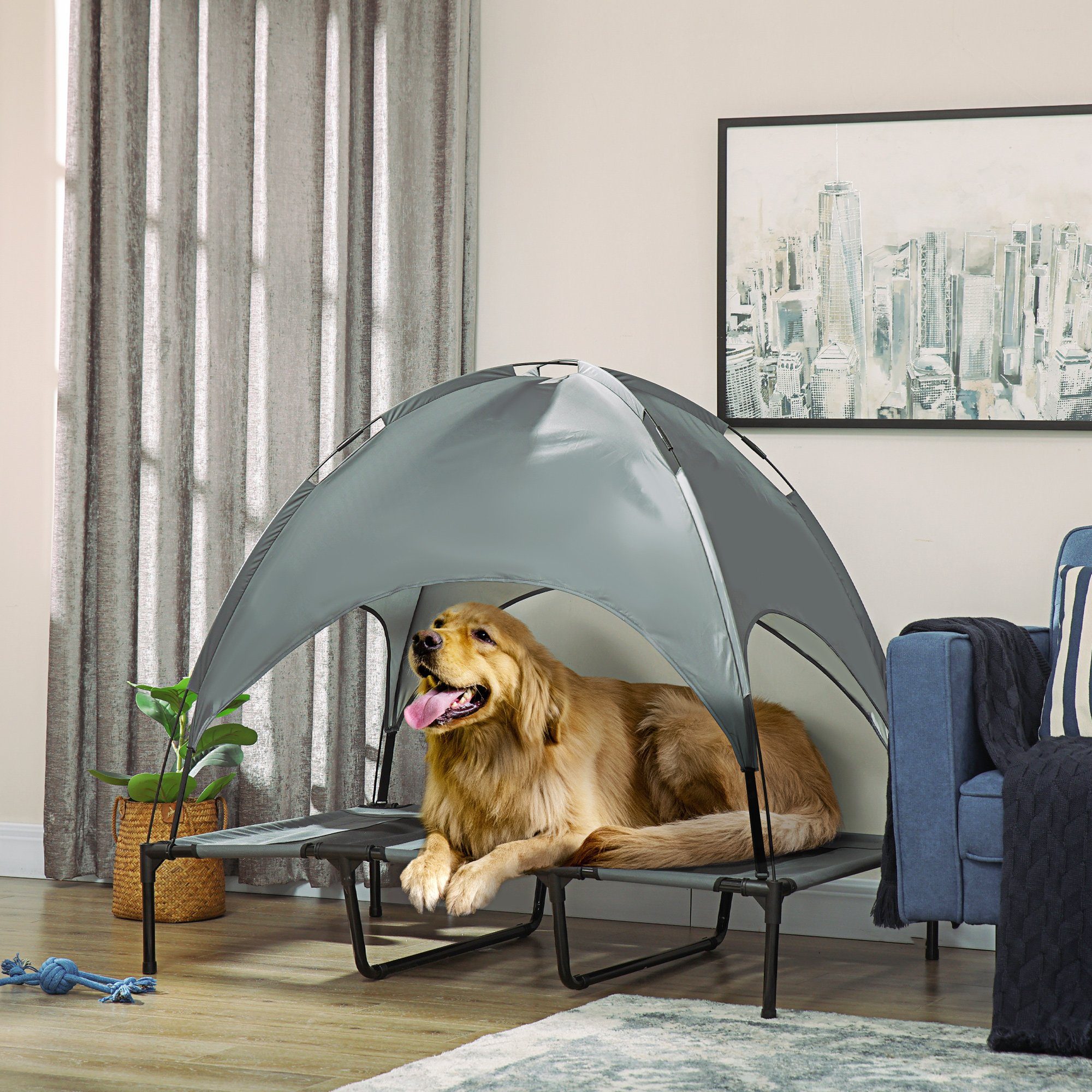 PawHut Tierbett Hundeliege mit Baldachin, Taftstoff, günstig online kaufen