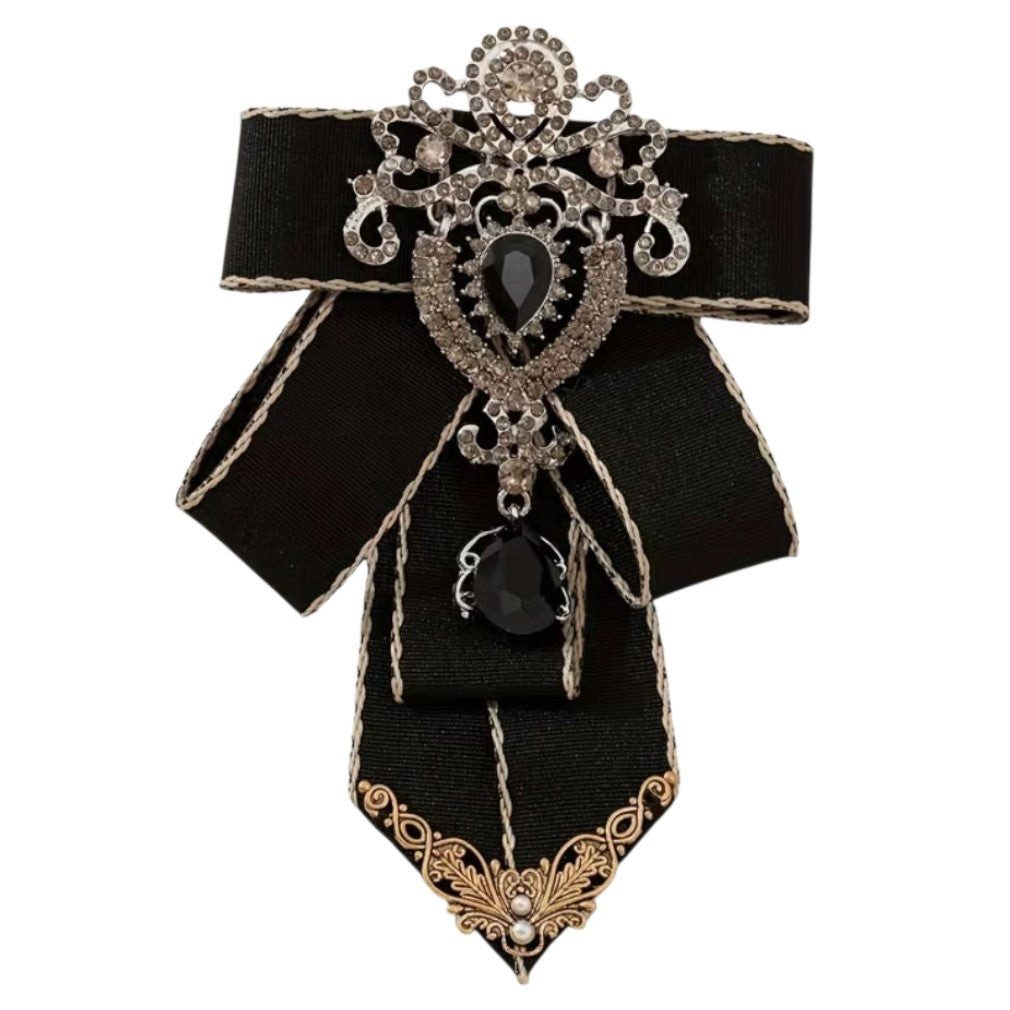 Brosche Gothic barocke Brosche Haarschmuck mit Strass und schwarzem Band