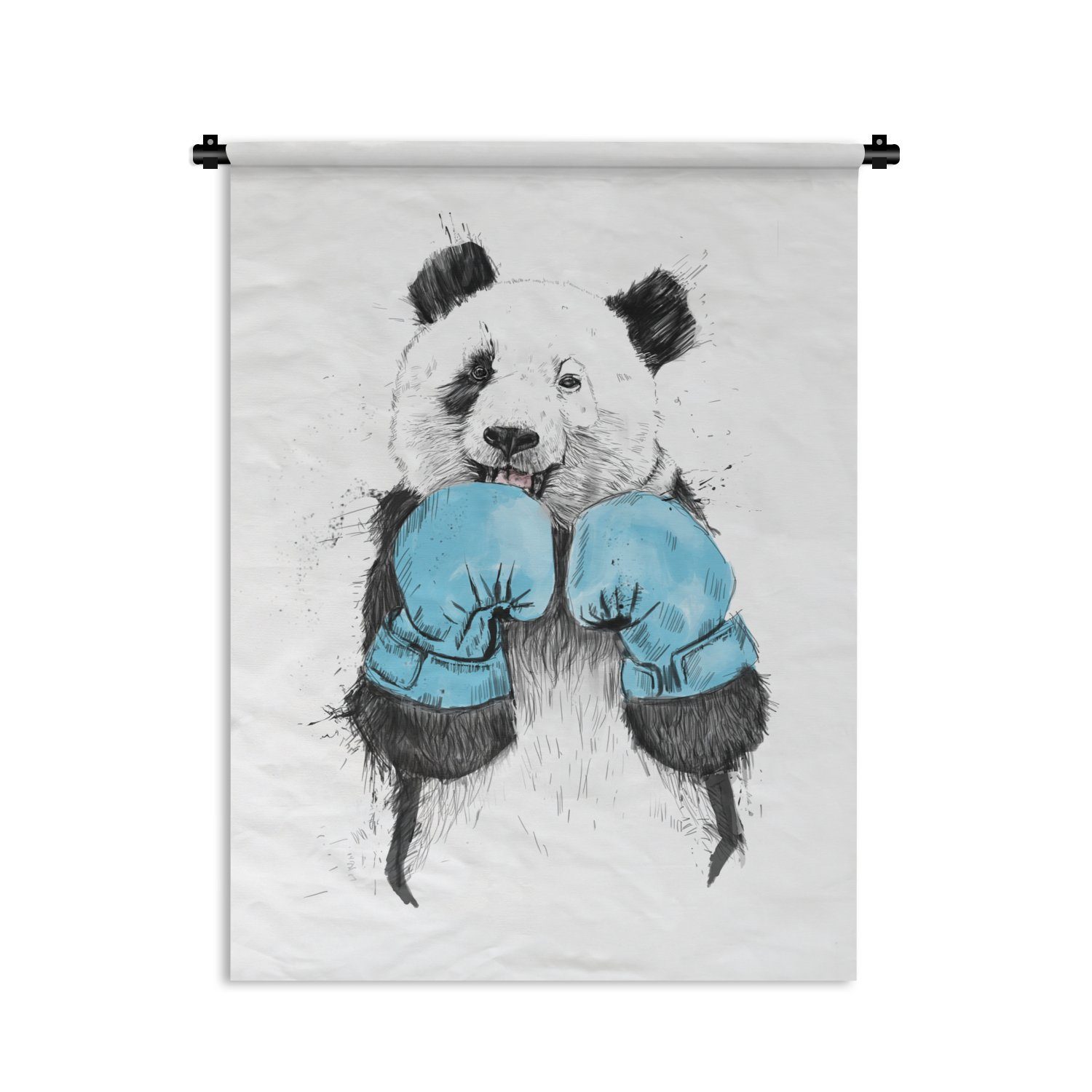 MuchoWow Wanddekoobjekt Panda - Boxhandschuh - Blau, Deko für an der Wand, Wohnzimmer, Tapisserie, Schlafzimmer