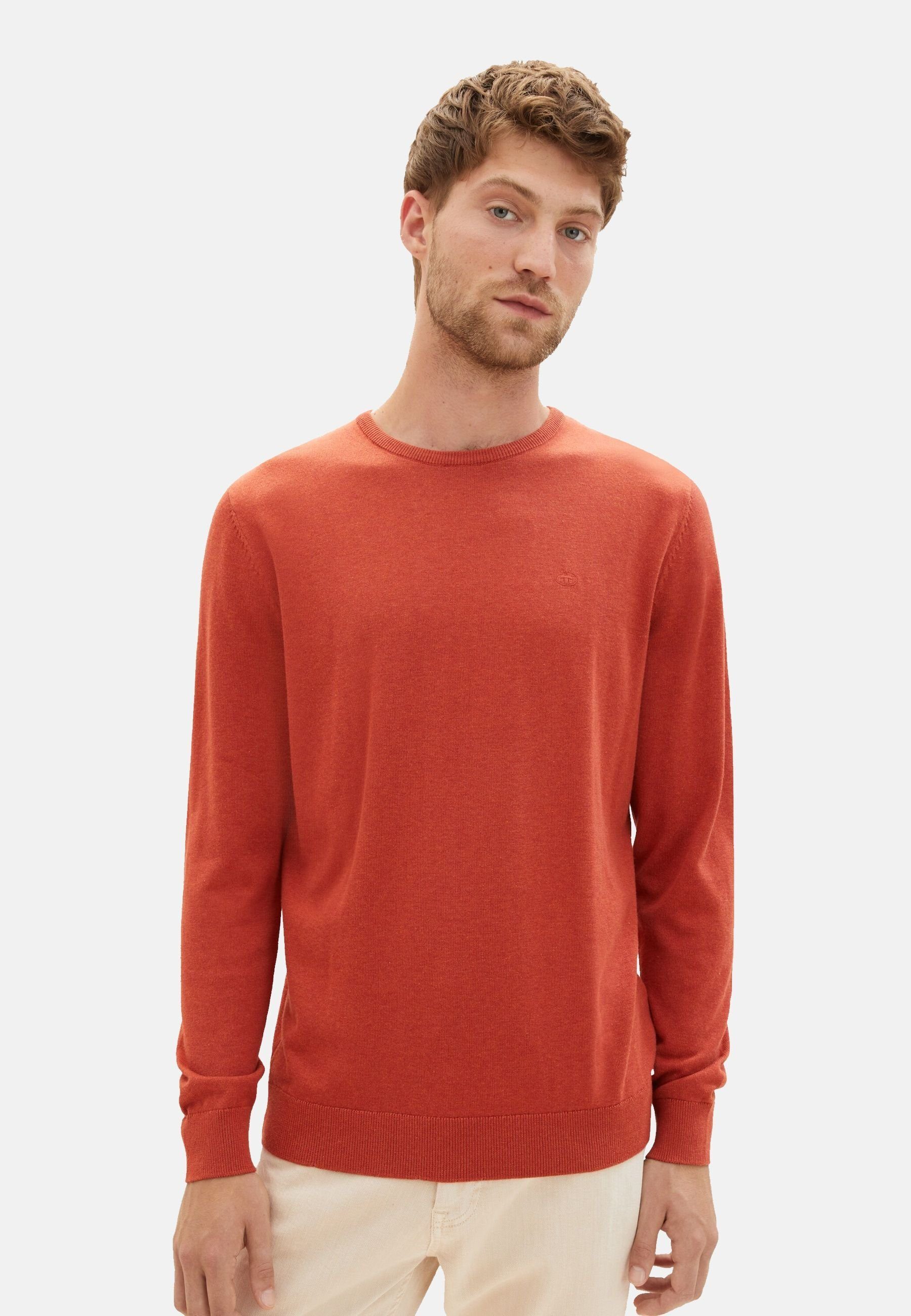 TOM TAILOR Sweatshirt Sweatshirt Pullover mit (1-tlg) rot meliert Rippbündchen