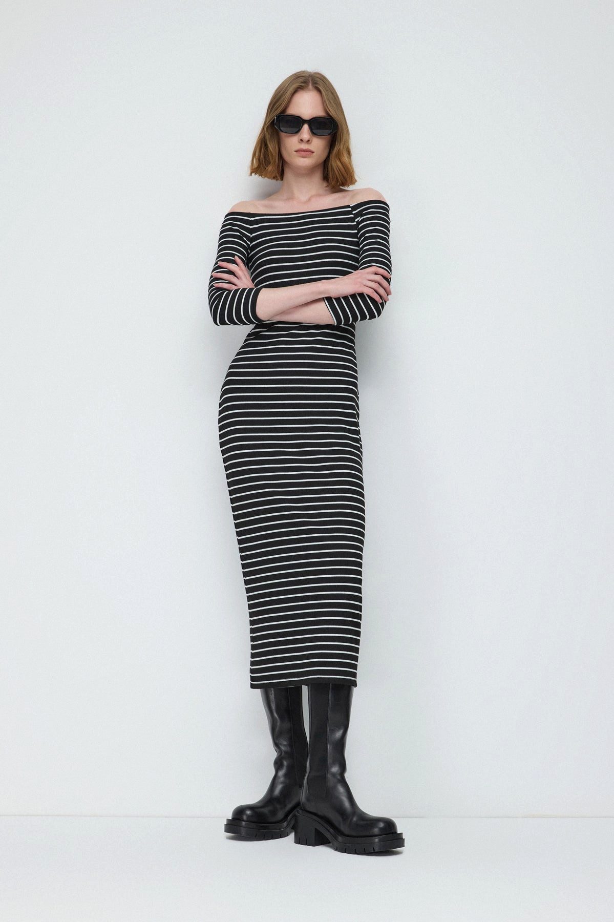 Midikleid figurbetontes gestreiftes Kleid