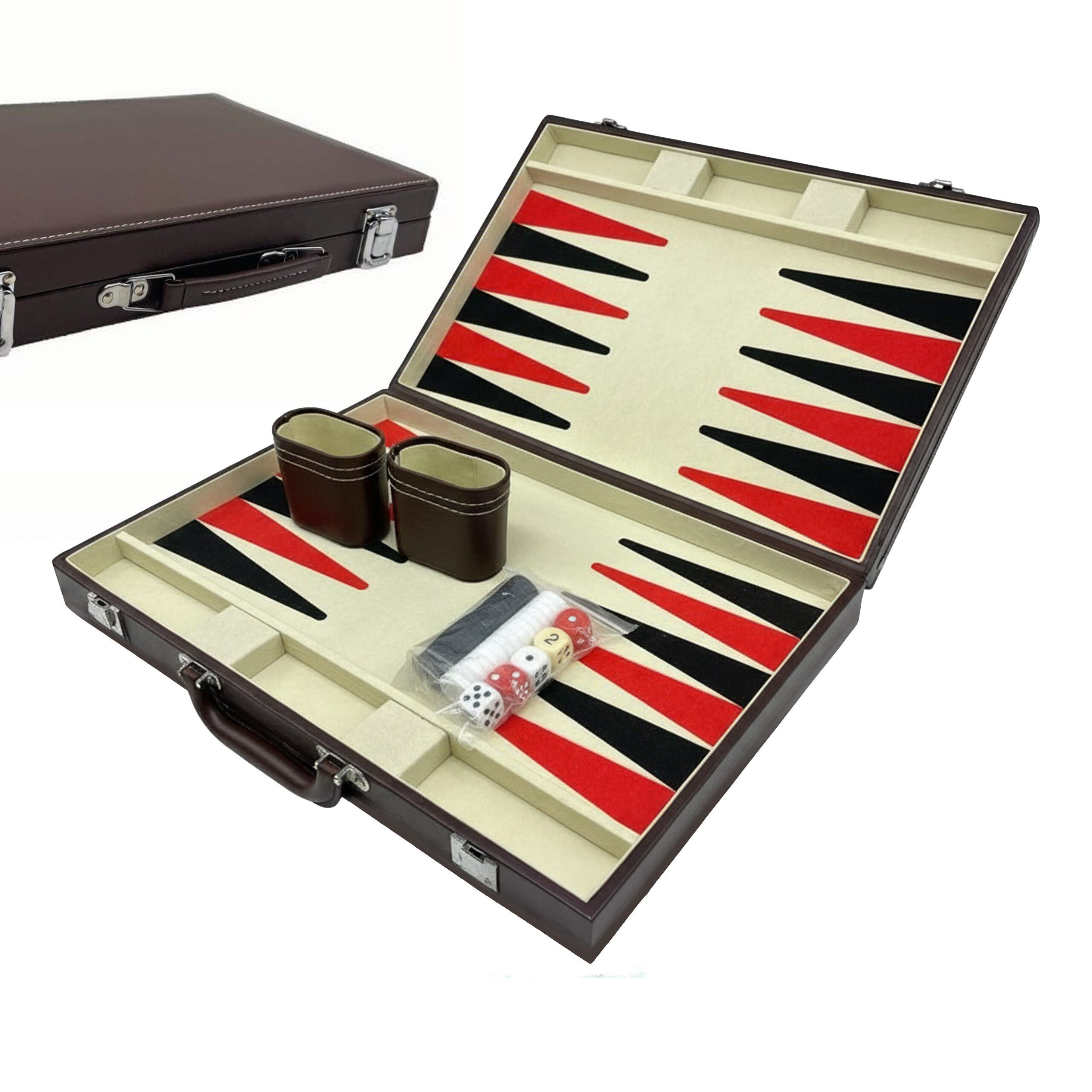 relaxdays Spiel Brauner Backgammon Koffer, Strategiespiel, braun