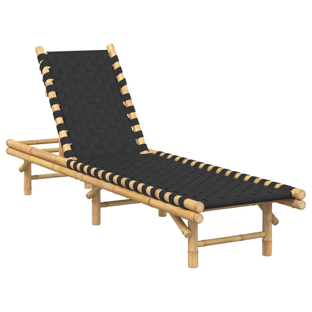 vidaXL Gartenliege Sonnenliege mit schwarzem gewebtem Gurtband 55x200x30 cm Bambus
