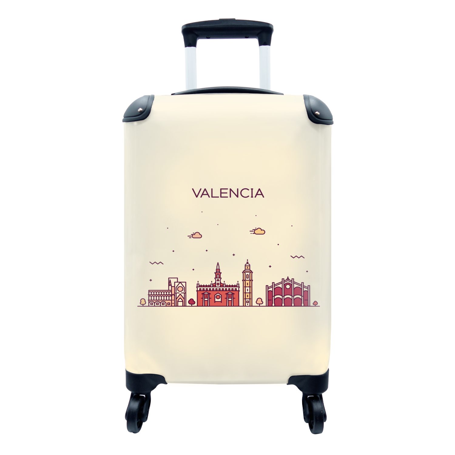 MuchoWow Handgepäckkoffer Valencia - Spanien - Skyline, 4 Rollen, Reisetasche mit rollen, Handgepäck für Ferien, Trolley, Reisekoffer