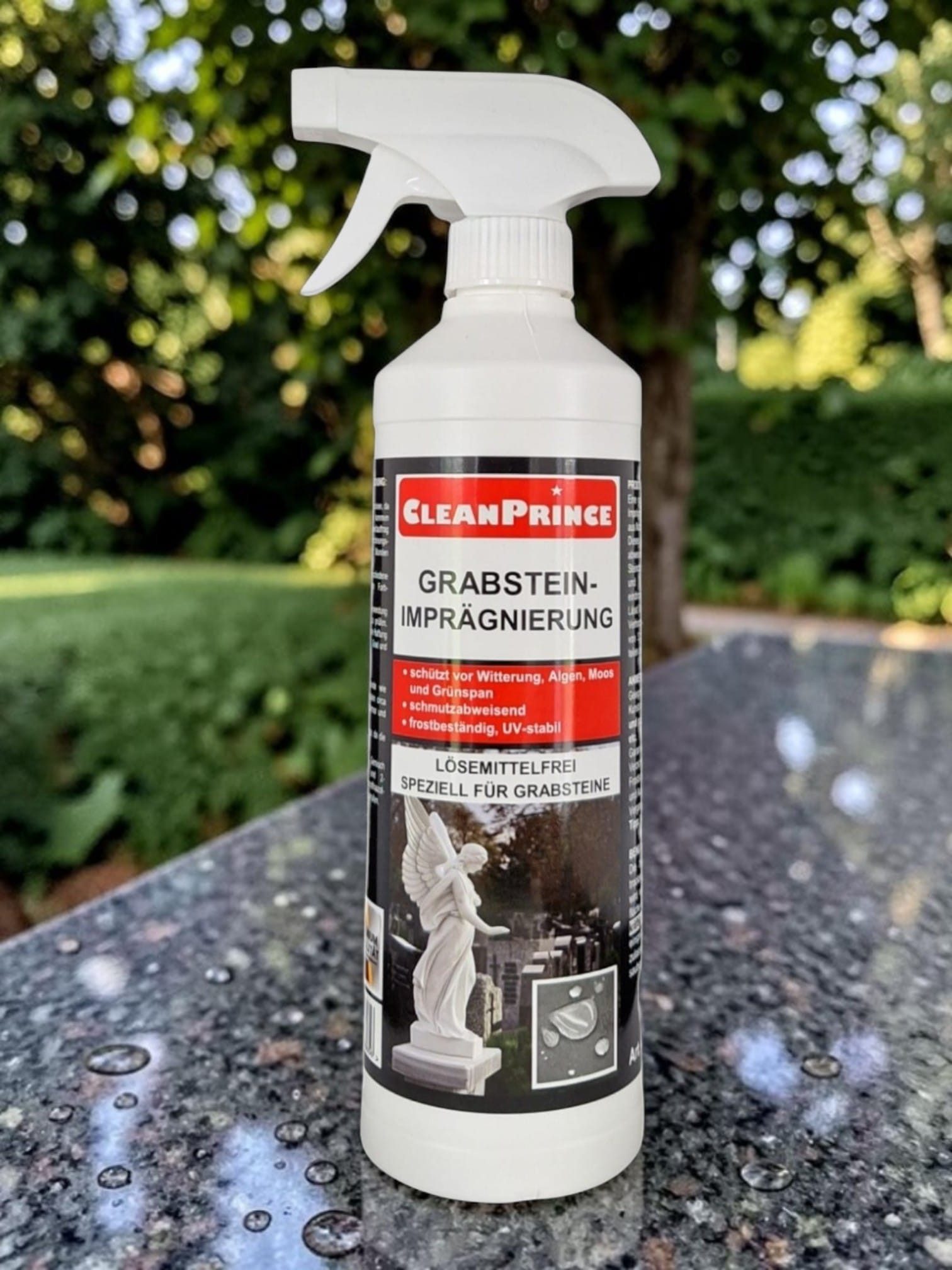 CleanPrince Grabstein-Imprägnierung Grabstein-Versiegelung, Granit Marmor Schutz Naturstein-Imprägnierung, transparent, flüssig, schützt vor Neuverschmutzung