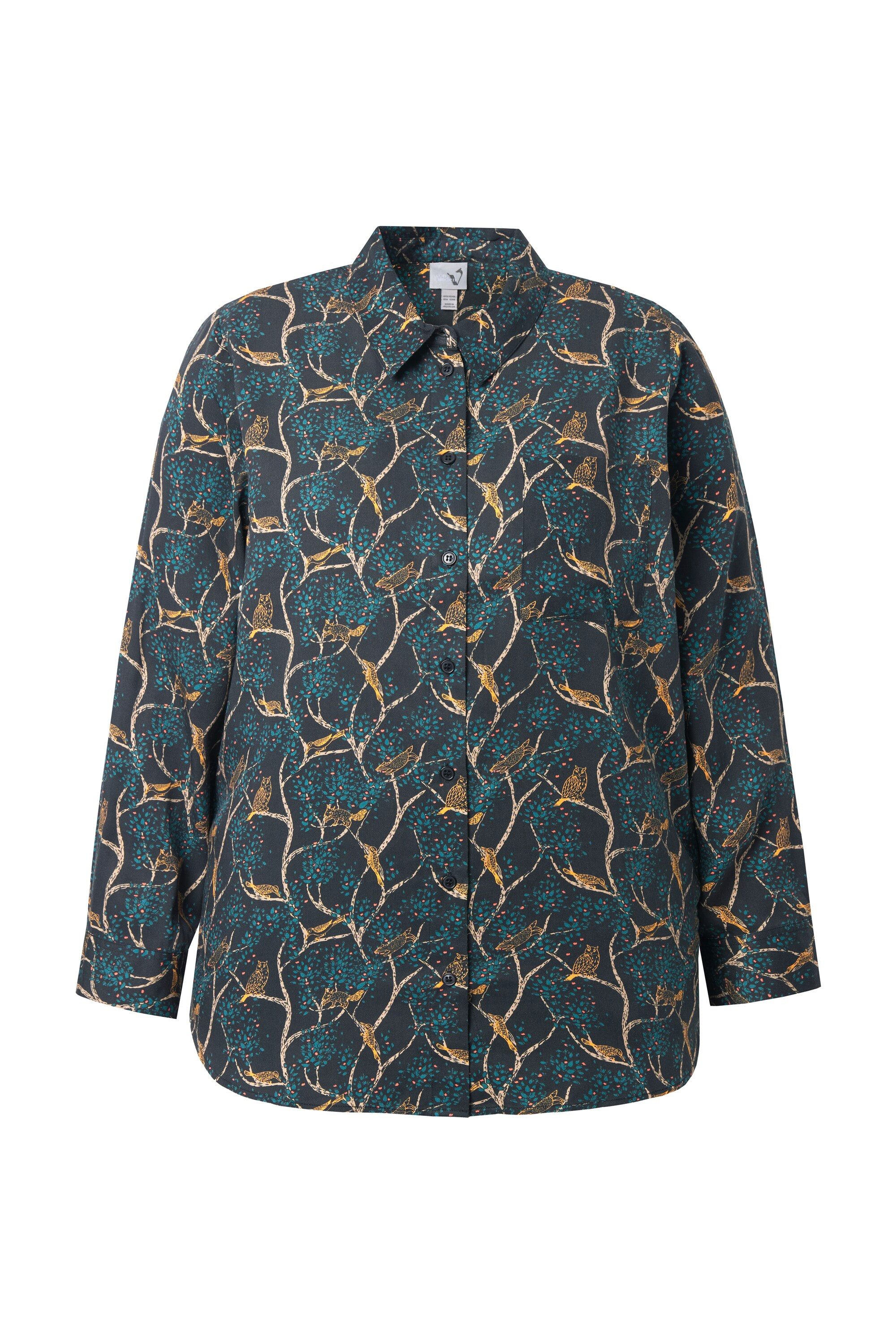 Ulla Popken Hemdbluse Hemdbluse Landhausdruck Hemdkragen Langarm günstig online kaufen