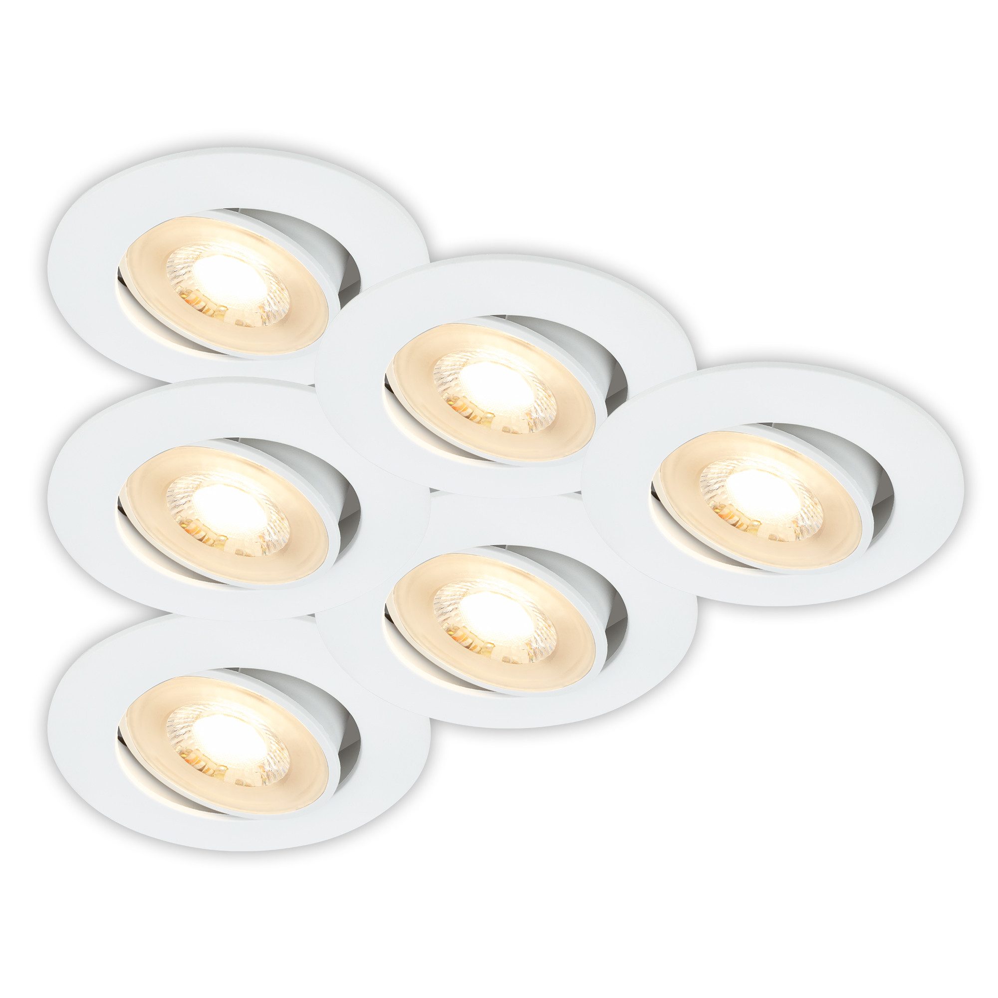 Briloner Leuchten LED Einbauleuchte BESI, LED fest integriert, Warmweiß, Einbauleuchten 8 x 3,2 cm Weiß 5 W Wohnzimmer Schlafzimmer 6er-Set
