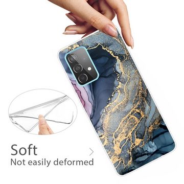 Wigento Handyhülle Für Samsung Galaxy A32 5G Silikon Case TPU Marble Abstract Gold Schutz Muster Tasche Hülle Cover Etuis Zubehör