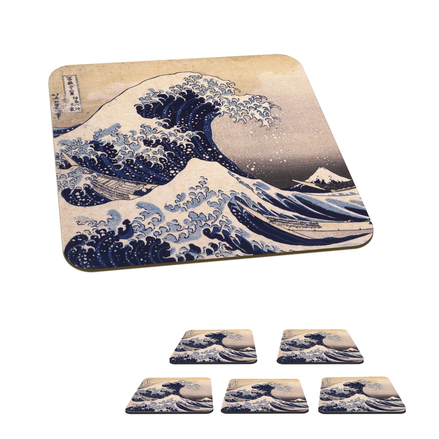 MuchoWow Glasuntersetzer Die große Kluft von Kanagawa - Gemälde von Katsushika Hokusai, Zubehör für Gläser, 6-tlg., Glasuntersetzer, Tischuntersetzer, Korkuntersetzer, Untersetzer, Tasse