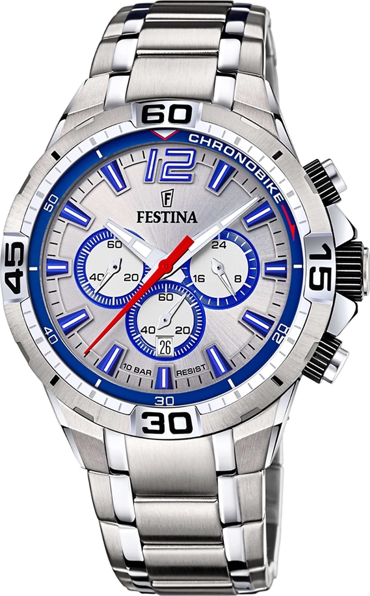 Festina Chronograph Festina Herrenuhr Herren rund, silber, F20522/1 Armbanduhr Edelstahlband, Edelstahlarmband Sport