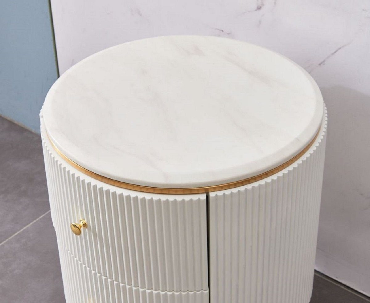 mit Moderne Weiß Schubladen 2 cm Möbel Luxus / Messingfarben - Beistelltisch / Gold 50 Casa - Padrino Ø Nachttisch Runder Beistelltisch H. 58 x