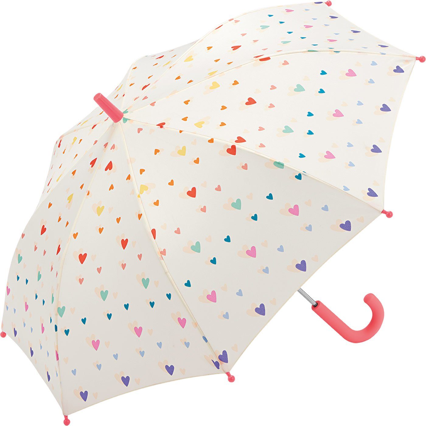Esprit Stockregenschirm kleiner, leichter Stockschirm für Kinder, mit niedlichem, bunten Herzen-Design für Mädchen