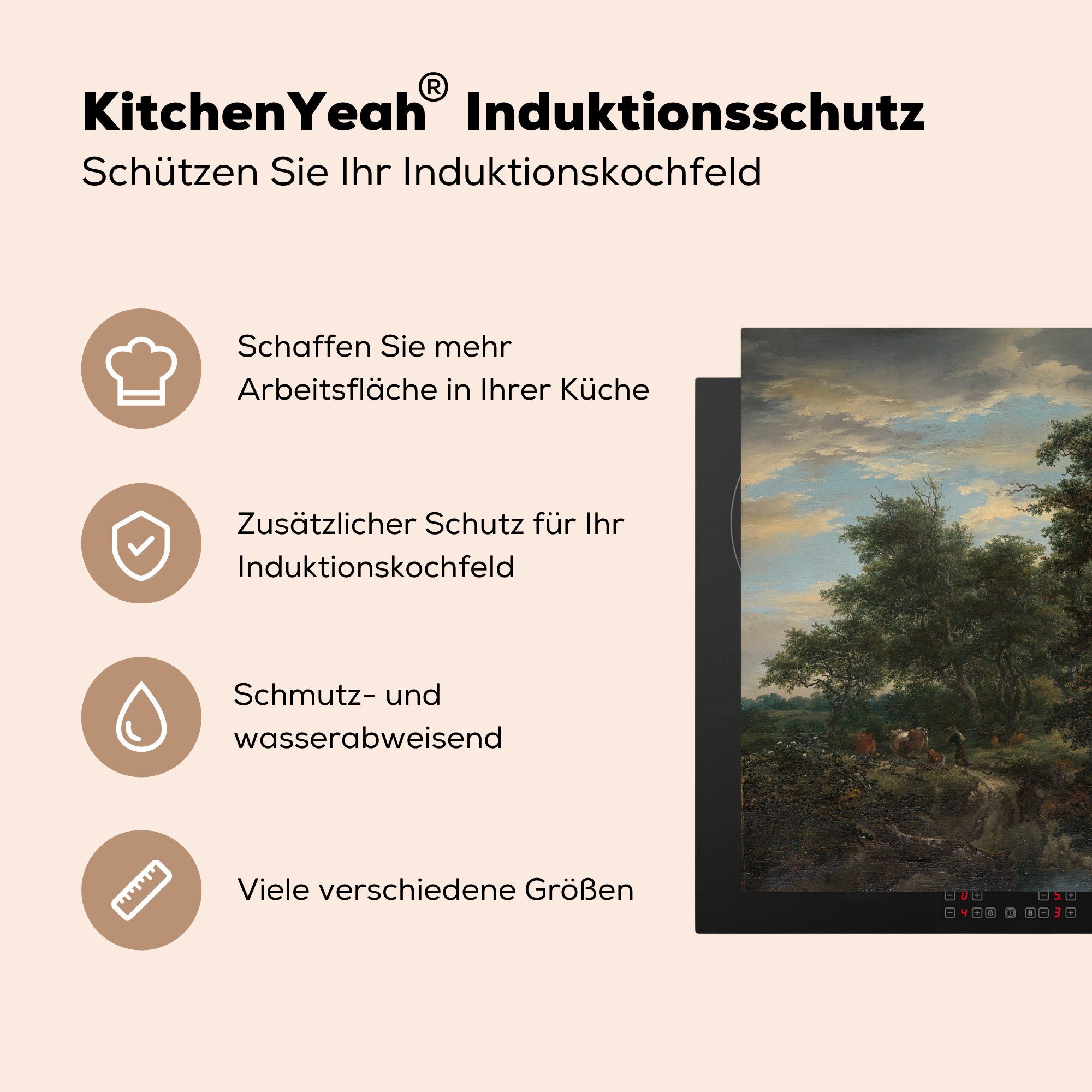 Jacob Ruisdael, die van Waldansicht Ceranfeldabdeckung Gemälde cm, Induktionsmatte (1 Herdblende-/Abdeckplatte - für Vinyl, von MuchoWow tlg), 59x52 küche,