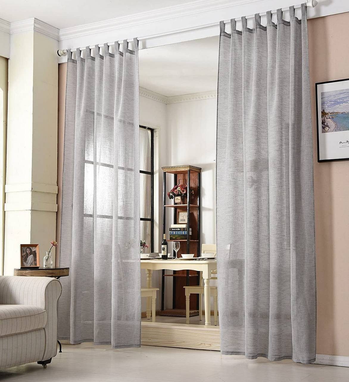 Woltu Gardine (2 St), transparent, Gardinen transparent mit Schlaufen Leinen Optik