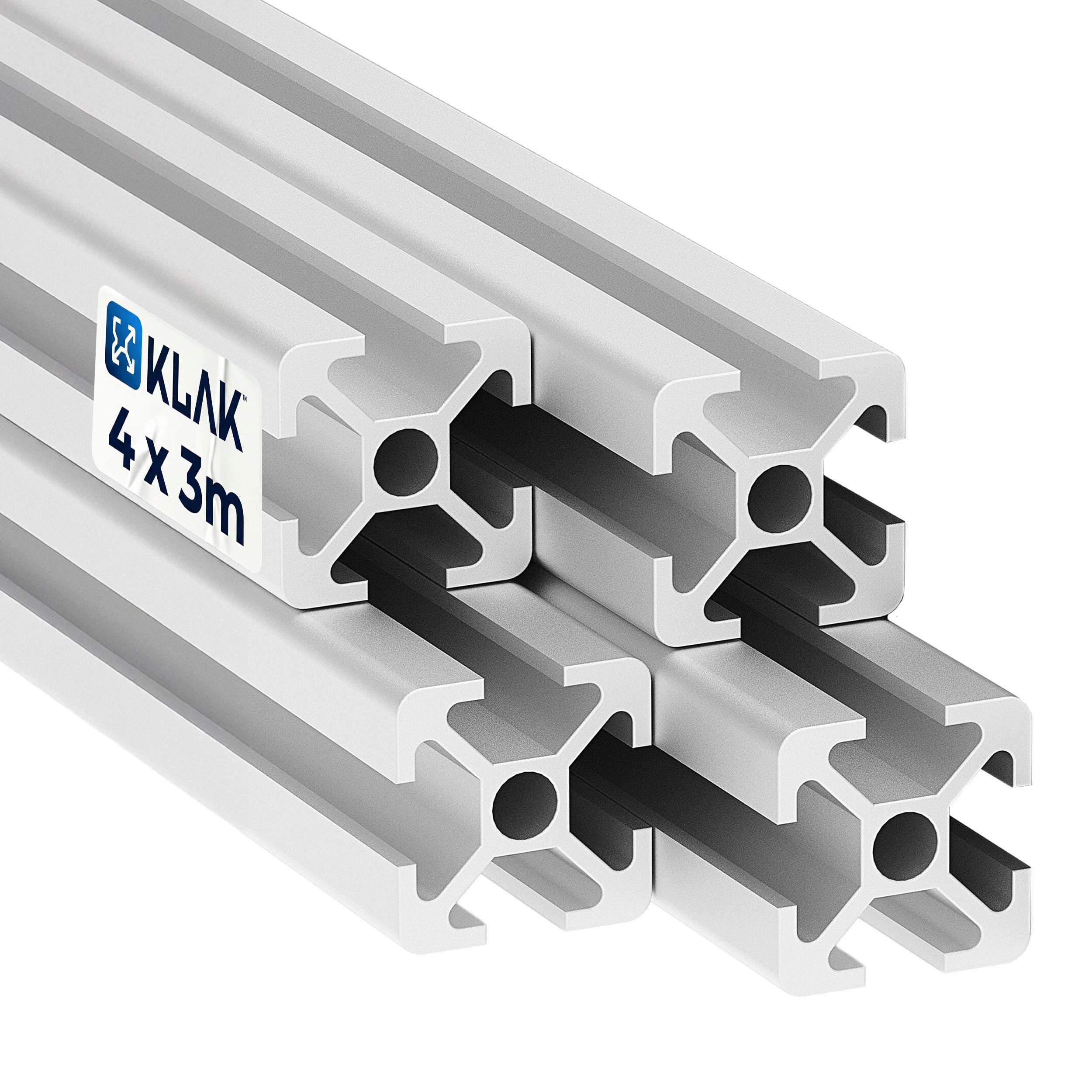 KLAK Profil KLAK Alu Profil 4 Stück 20x20mm 3m System-, Montageprofil Nut 6 silber (Set, 4er)