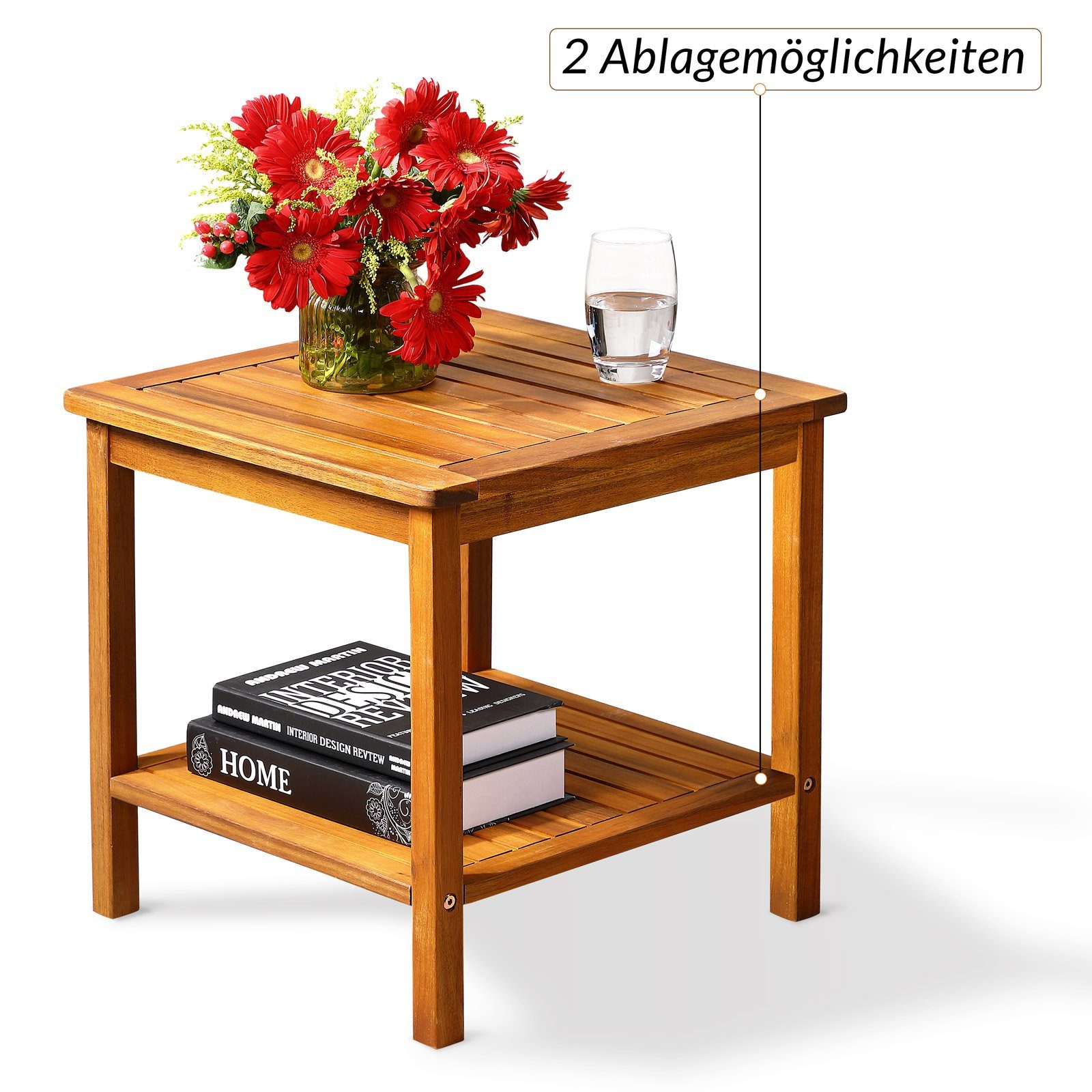 Beistelltisch ST VINCENT 50 x 50 cm Akazien Holz Eckig Tisch Ablage 